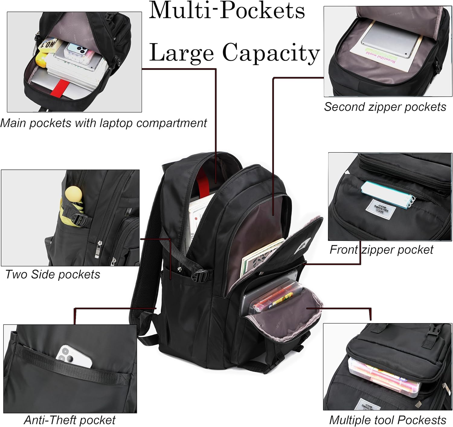 Mochilas para laptop de 15.6 pulgadas, mochila escolar universitaria, bolsas grandes antirrobo, mochila de viaje para adolescentes, niños, niñas y