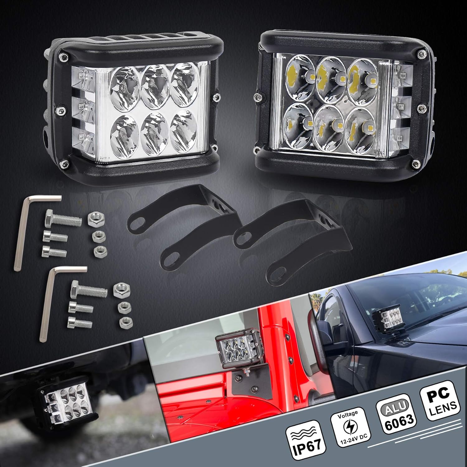 Luces LED de disparo lateral con DRL azul de doble cara con estroboscópico, 30 W todoterreno para conducción de puntos de inundación para Jeep,