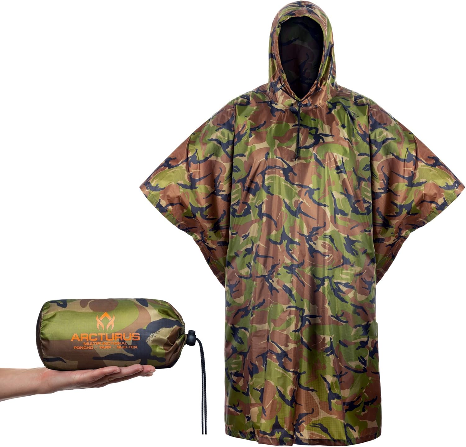 Arcturus – Poncho ligero de nailon Ripstop con capucha ajustable