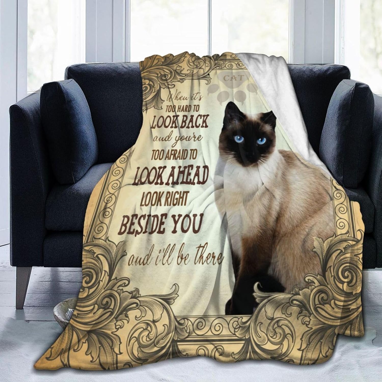 Manta de animal de gato siamés, ultra suave, ligera, antibolitas, acogedora manta de vellón para todas las estaciones, dormitorio, sala de estar,
