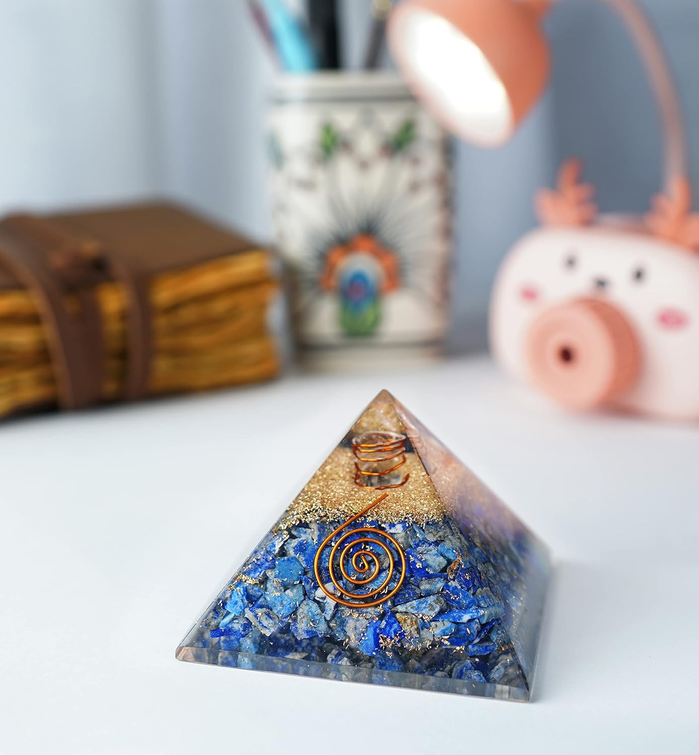 Crocon Pirámide de energía de cristal orgánico de piedras preciosas Feng Shui para atraer energías positivas, regalo espiritual y decoración del