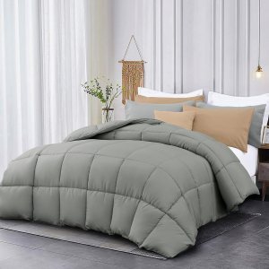 Kingsley trend Edredón tamaño individual, edredón gris alternativo al plumón, edredón acolchado ultra suave, tamaño individual, para todas las Kingsley trend Edredón tamaño individual, edredón gris alternativo al plumón, edredón acolchado ultra suave, tamaño individual, para todas las
