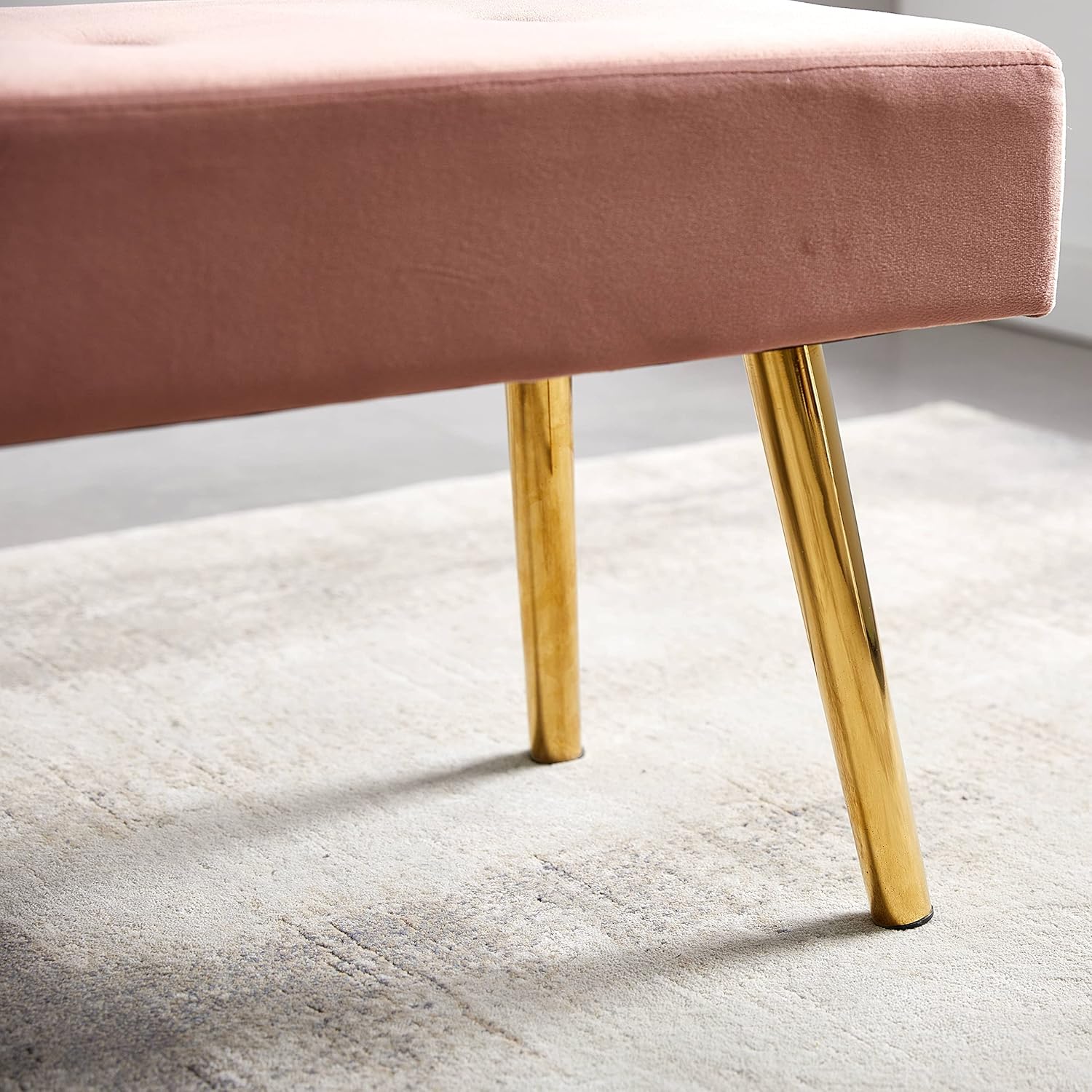 Polibi Moderno banco lateral de cama, taburete largo tapizado de terciopelo copetudo con patas doradas para dormitorio, entrada, sala de estar
