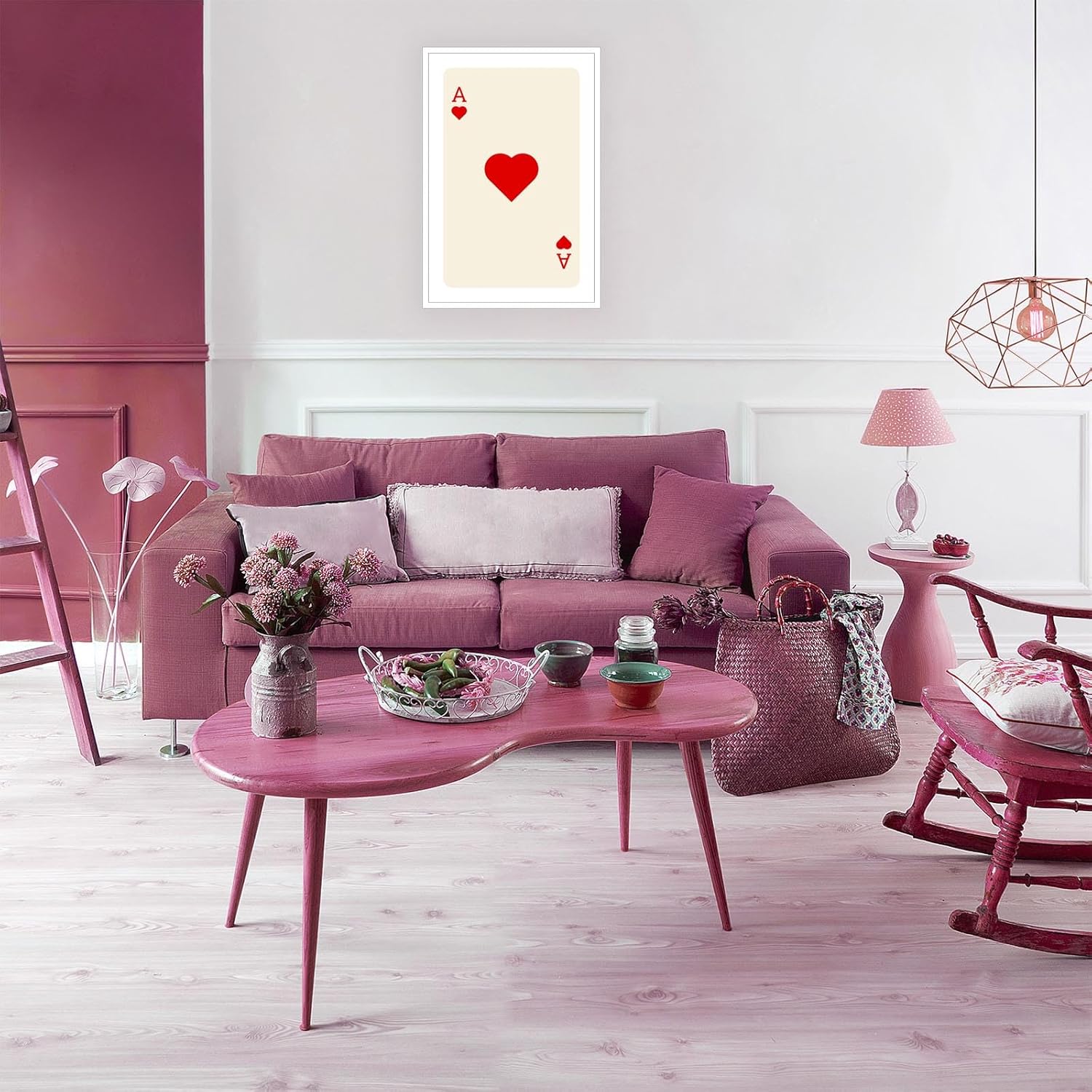 Dcvjiy Póster rojo de Ace Of Hearts de moda retro de cartas de juego en lienzo, arte de pared, impresiones estéticas bonitas, pintura moderna y