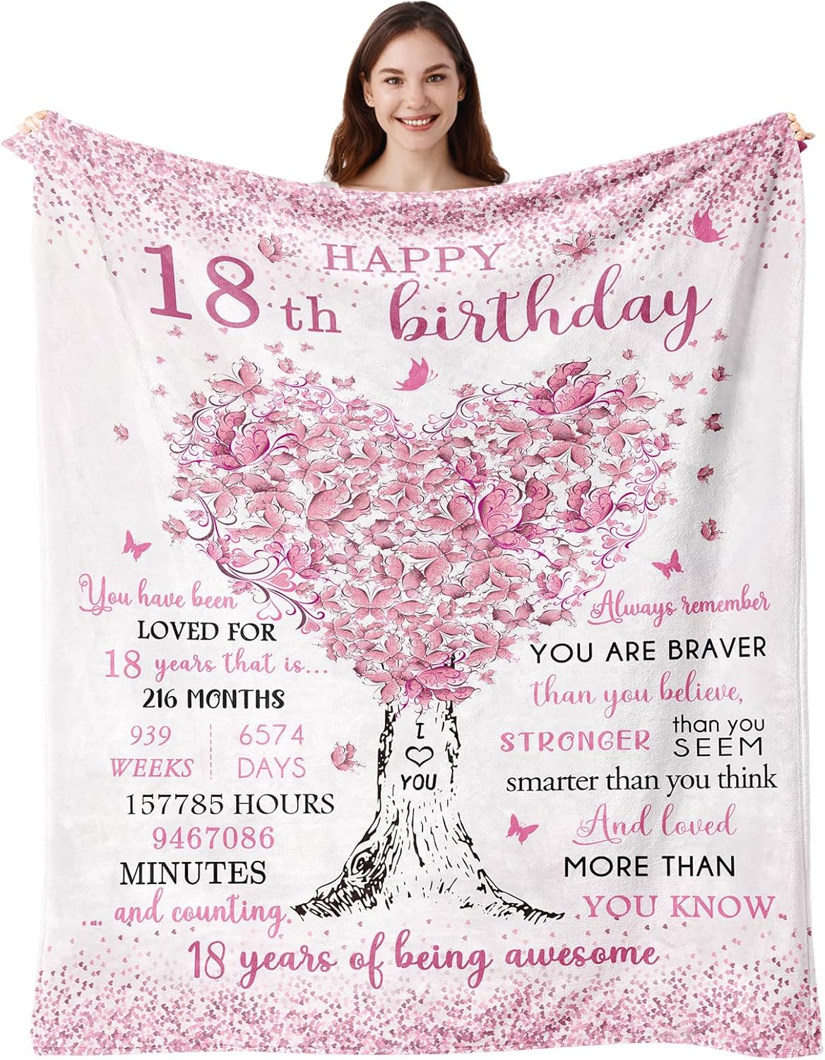 Regalos de cumpleaños número 18 para niñas, decoraciones de cumpleaños número 18, manta de cumpleaños 18 de 50 x 60 pulgadas, regalos de cumpleaños