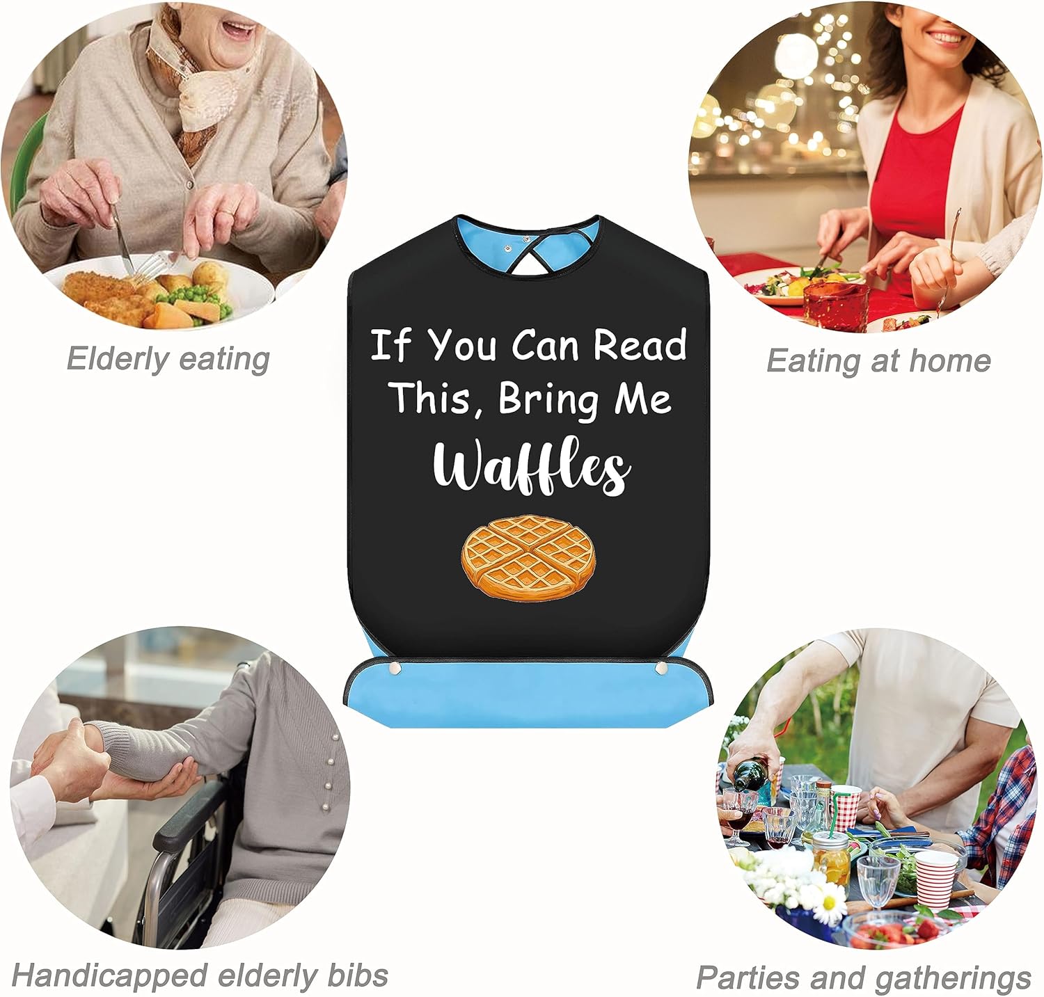 HOLLP Baberos reutilizables para adultos con atrapa migas, para amantes de los gofres, regalo para ancianos