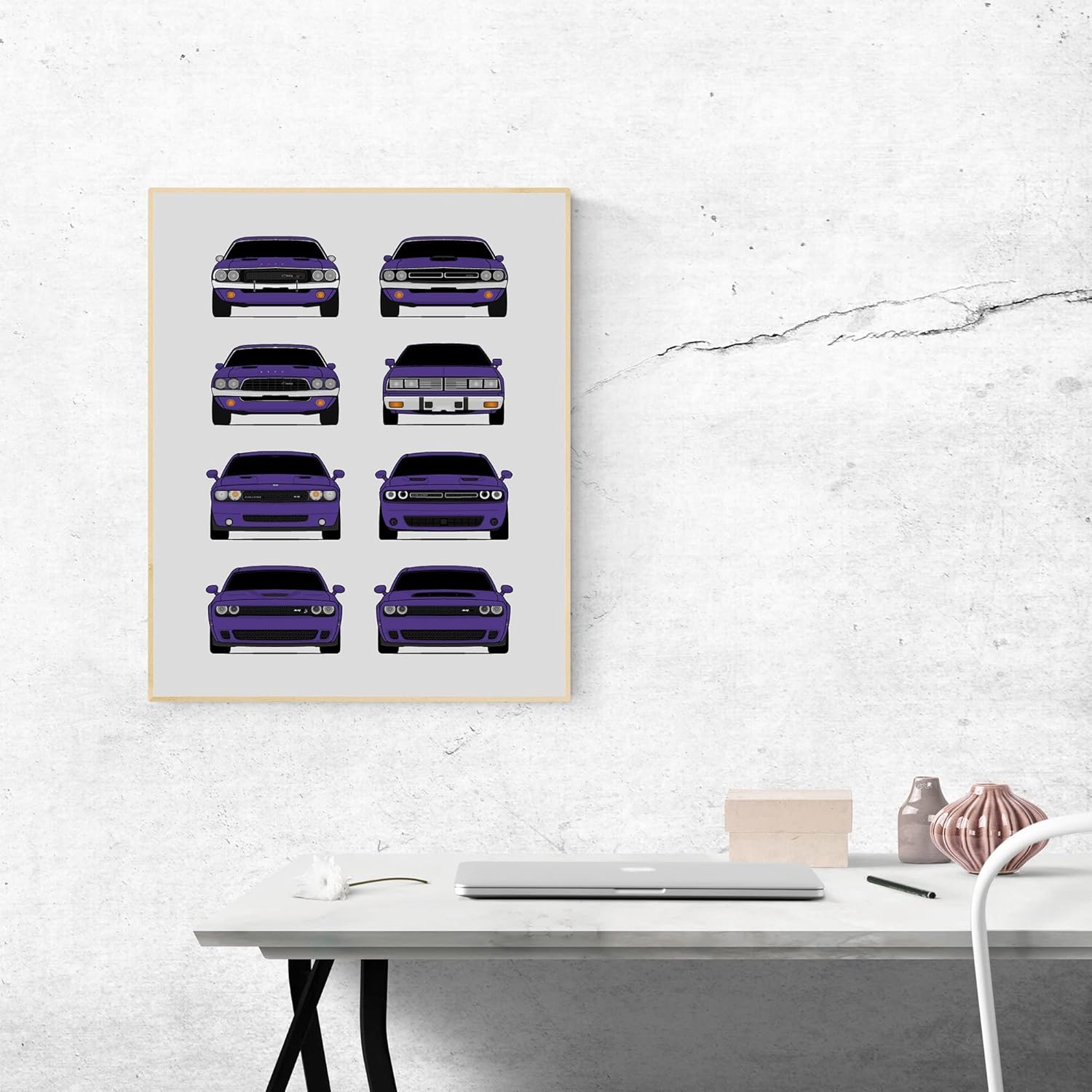 Dodge Challenger Generations Inspired Car Poster – Handmade Print of Challenger SRT – Purple, 11×14″ Satin Print (Unframed) – Perfect Gift for Car