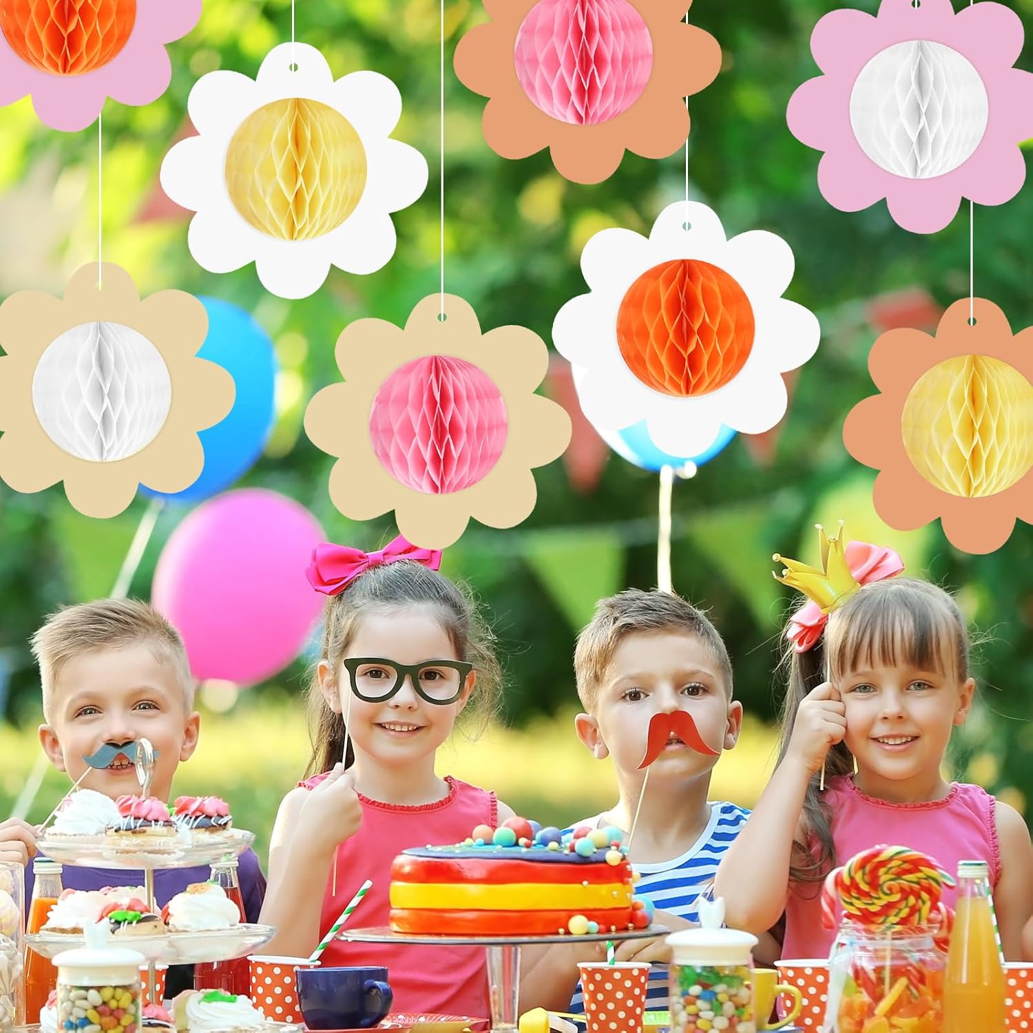 8 piezas de margaritas de nido de abeja, decoración de centros de mesa para mesas, letrero colgante de flores de margarita, suministros de fiesta