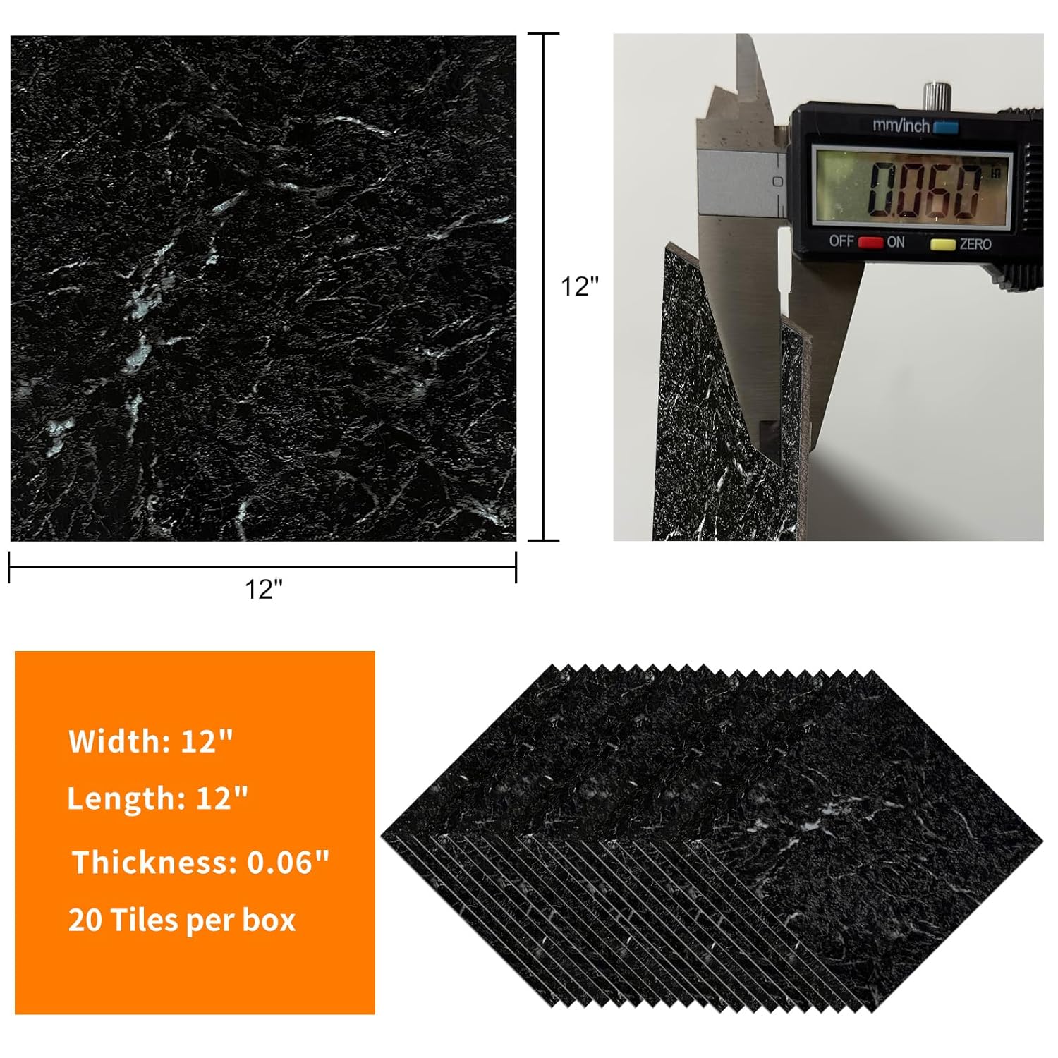 Azulejos autoadhesivos de vinilo impermeable para despegar y pegar, 12 x 12 pulgadas, color negro jade oscuro, para cocina, baños y dormitorio,