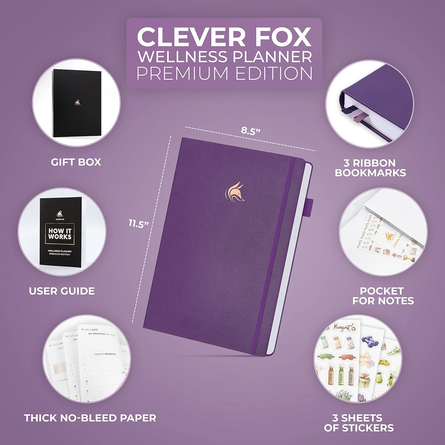 Clever Fox Wellness Planner Premium – Diario de estilo de vida diario para apoyar la salud, la nutrición y el ejercicio – Diario de vida saludable