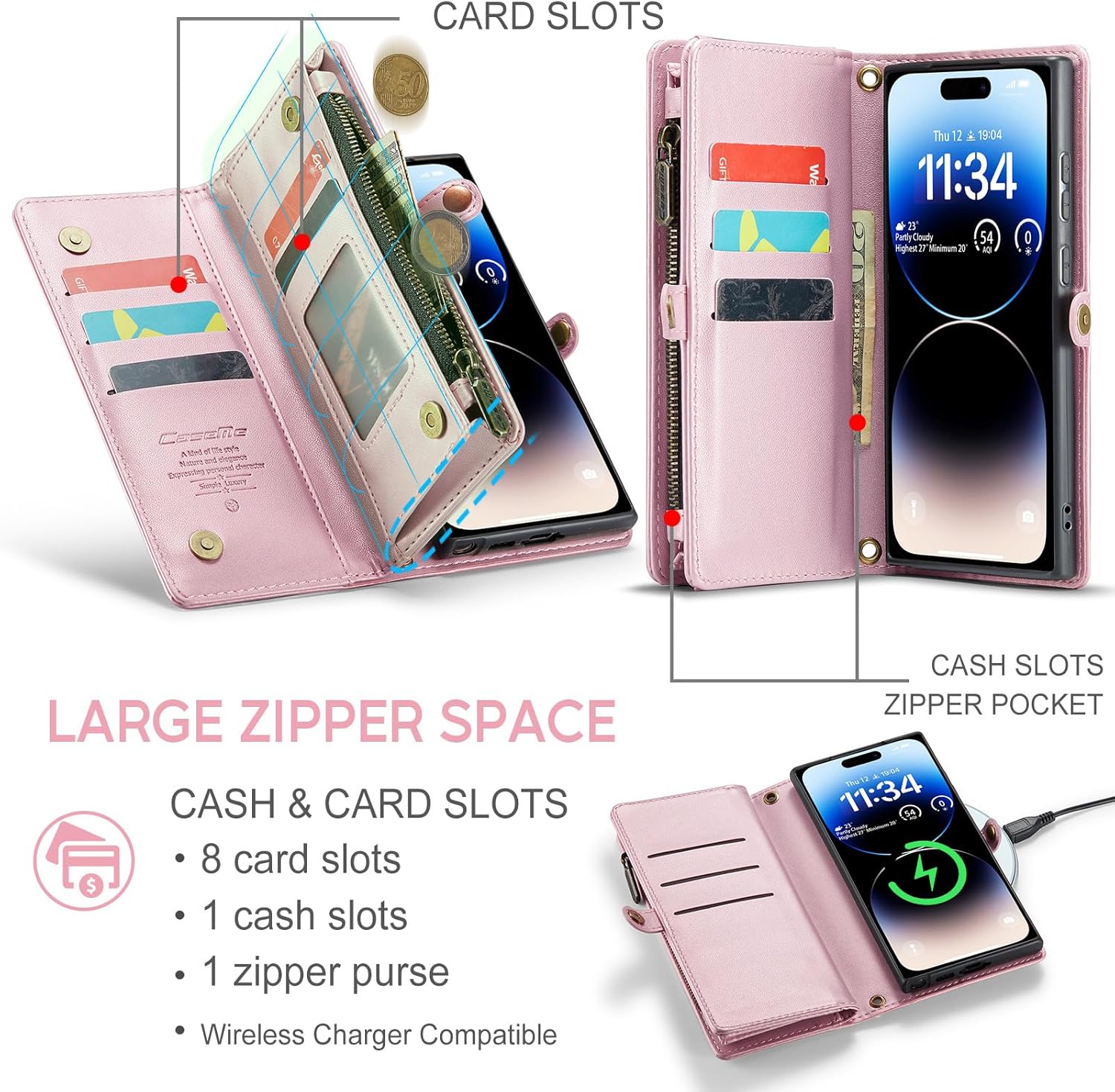 ASAPDOS Funda para iPhone 14 Pro, correa de piel sintética de gamuza retro y funda cruzada con cierre magnético, bloqueo RFID, tarjetero y soporte