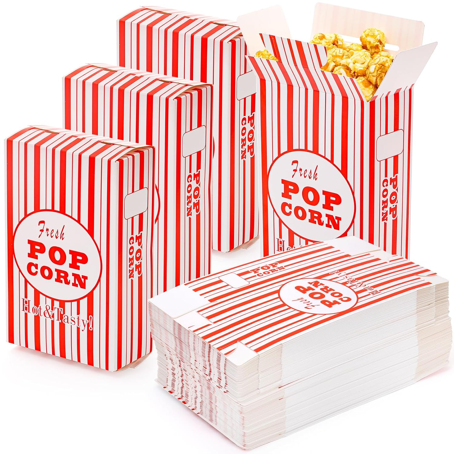 Bekith Paquete de 100 cajas de papel para palomitas de maíz, recipientes para palomitas de maíz, cubeta para fiestas de cine y noche de teatro
