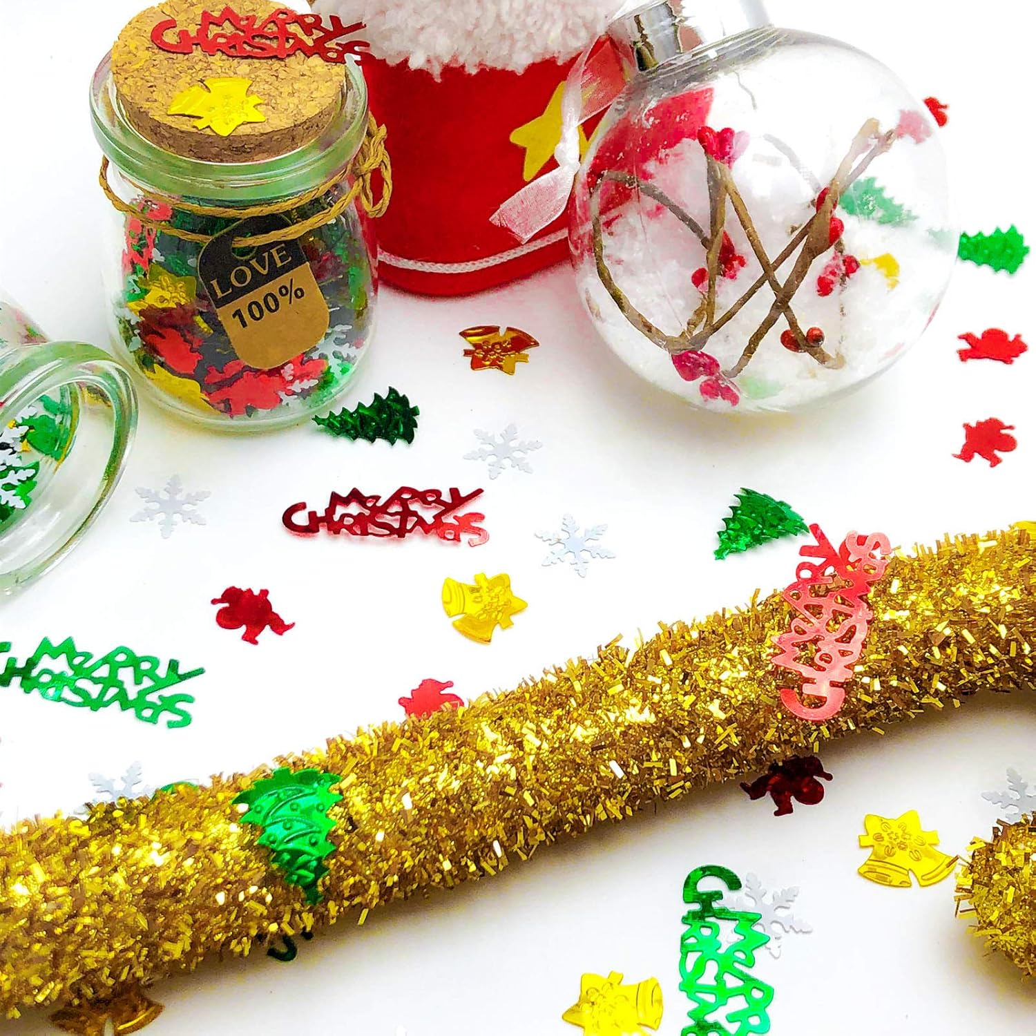 Confeti de Navidad  Gránulos de confeti con purpurina para decoración de mesa de fiesta de Navidad  Suministros de fiesta festiva de Papá Noel
