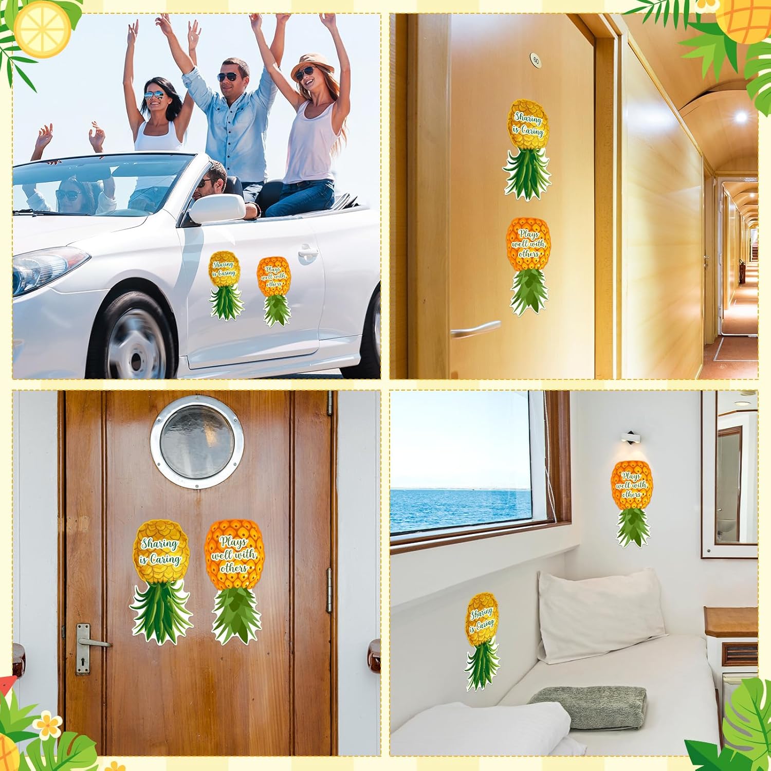Copkim 2 imanes de piña al revés para decoración de puertas de crucero, calcomanías de piña para automóvil, nevera, carnaval, camarote,