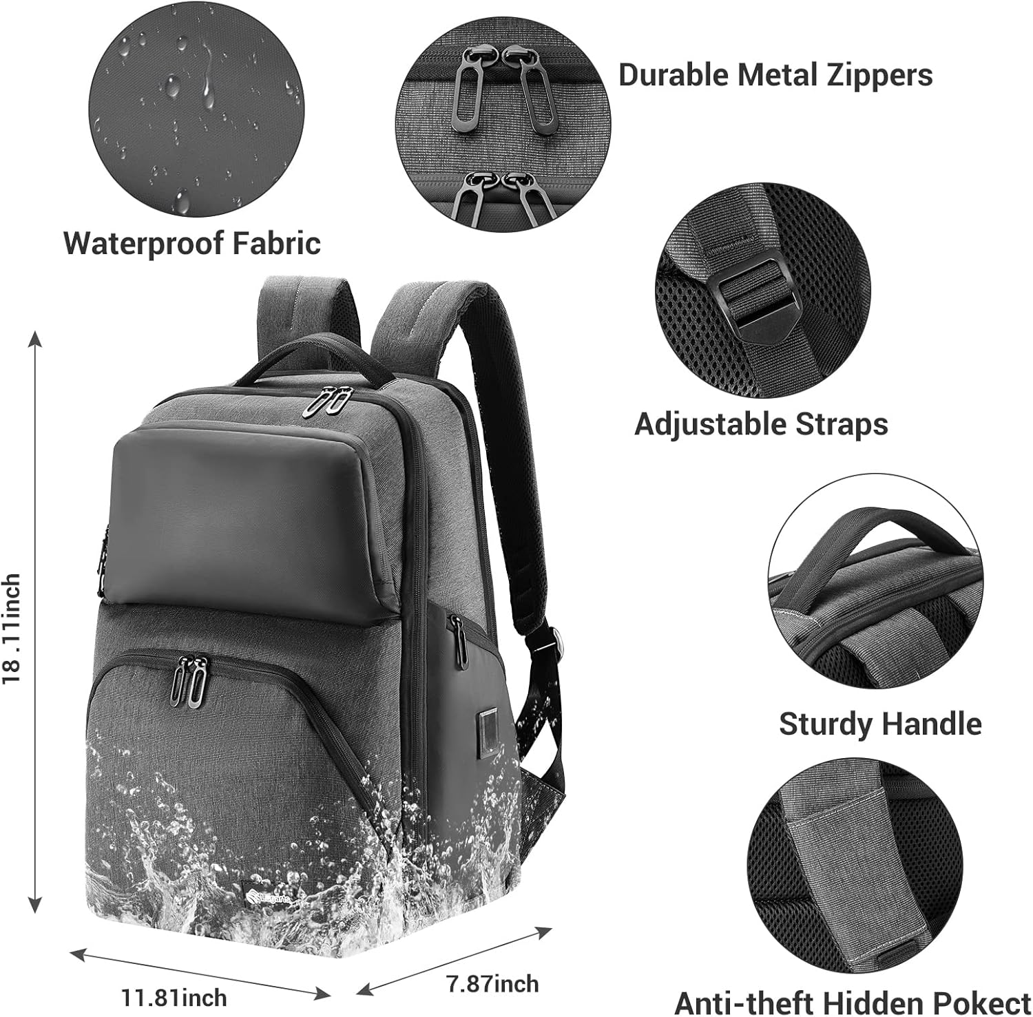 VPBAGE Mochila para laptop para hombre, mochila de viaje de negocios, se adapta a computadoras de 17.3 pulgadas, resistente al agua y antirrobo,
