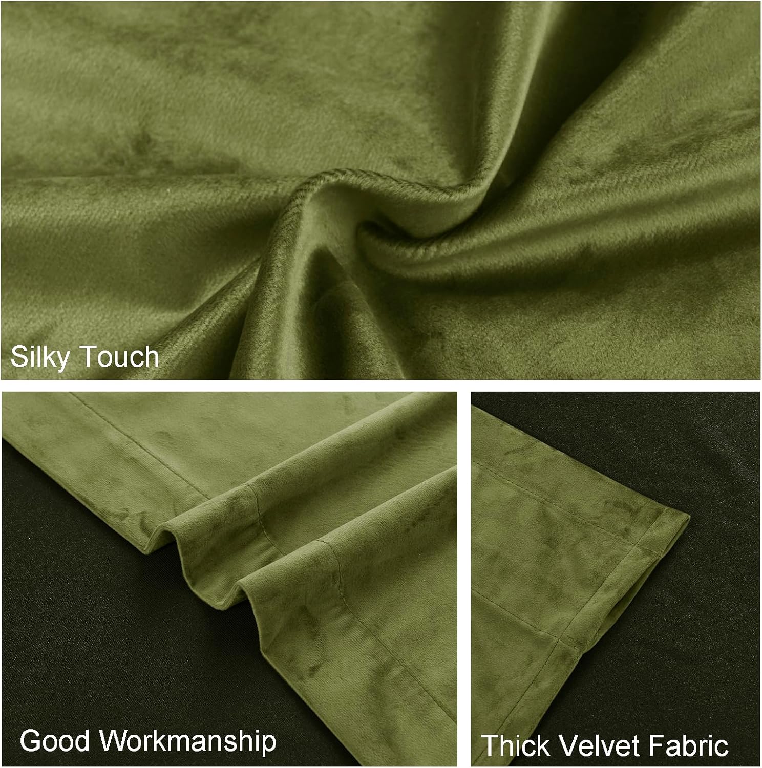 JIUZHEN Cortinas de terciopelo verde musgo de 96 pulgadas de largo para sala de estar, cortinas de terciopelo retro suaves con bolsillo para barra,