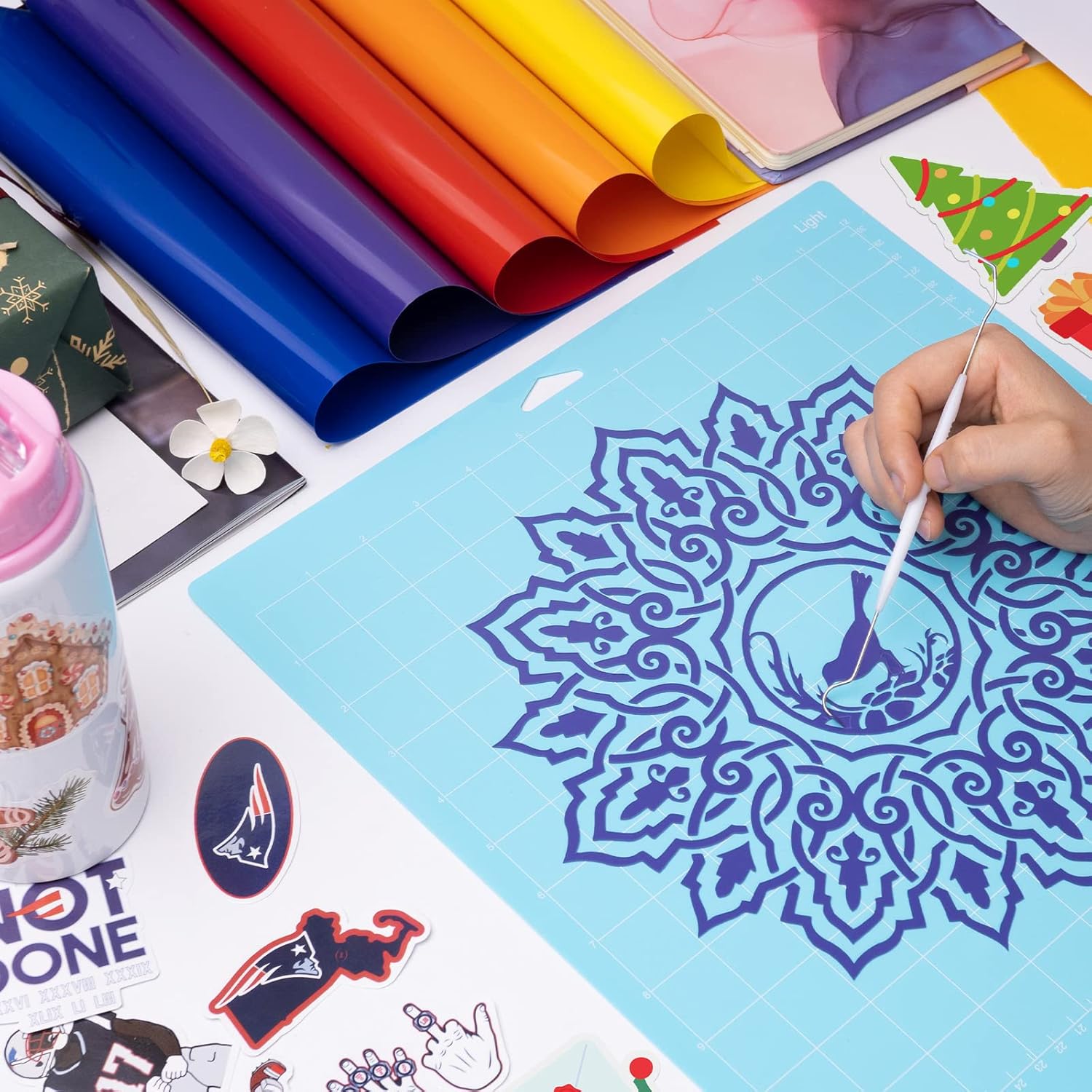 Alfombrilla de corte para Cricut Paquete de 4 accesorios y suministros de repuesto ligero, almohadillas de corte azul, tarjetas de cricket para