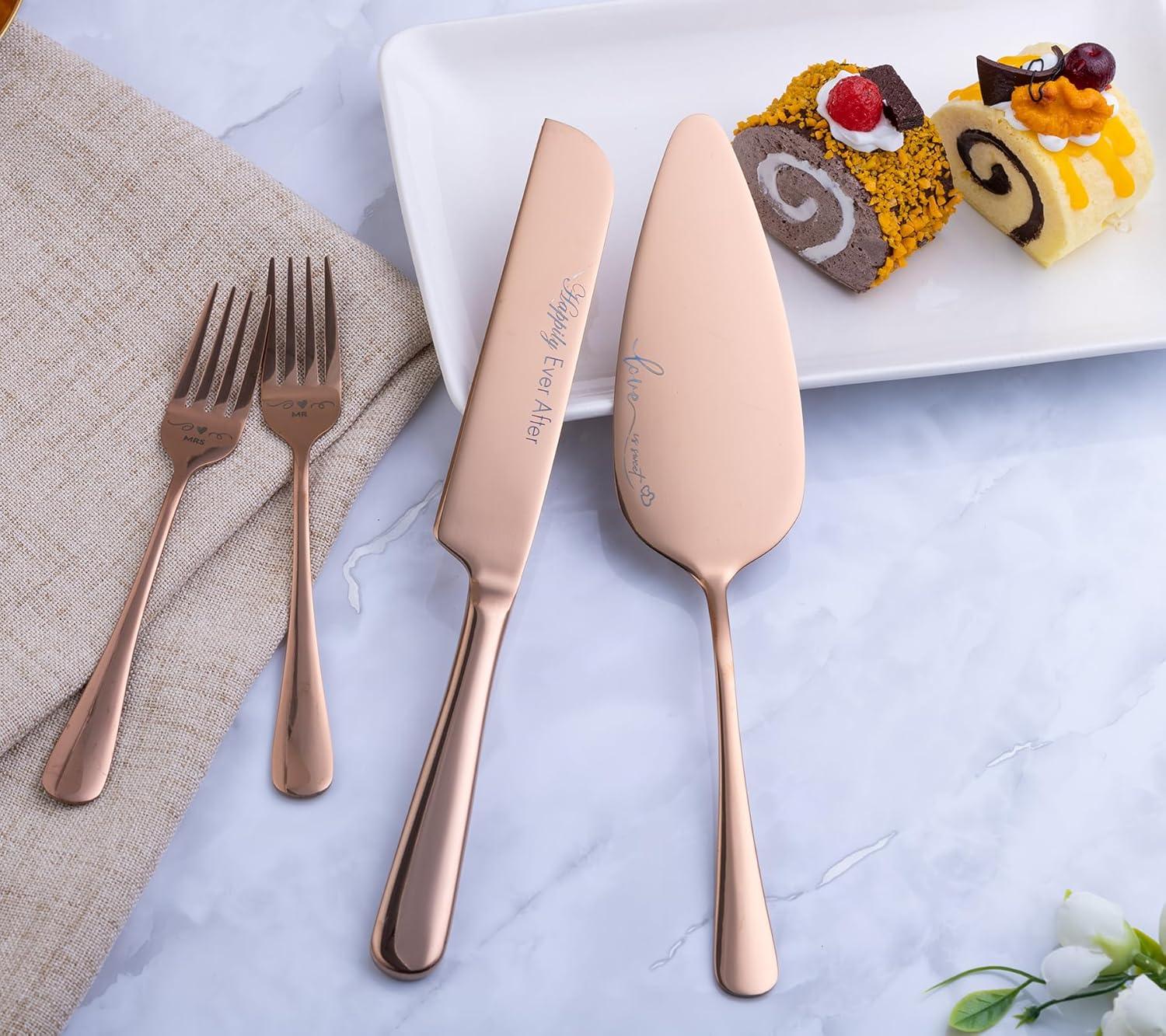 Juego de cuchillo y servidor para pastel de boda, juego de corte de pasteles para boda, tenedores de pastel y cortador de pasteles para cumpleaños,