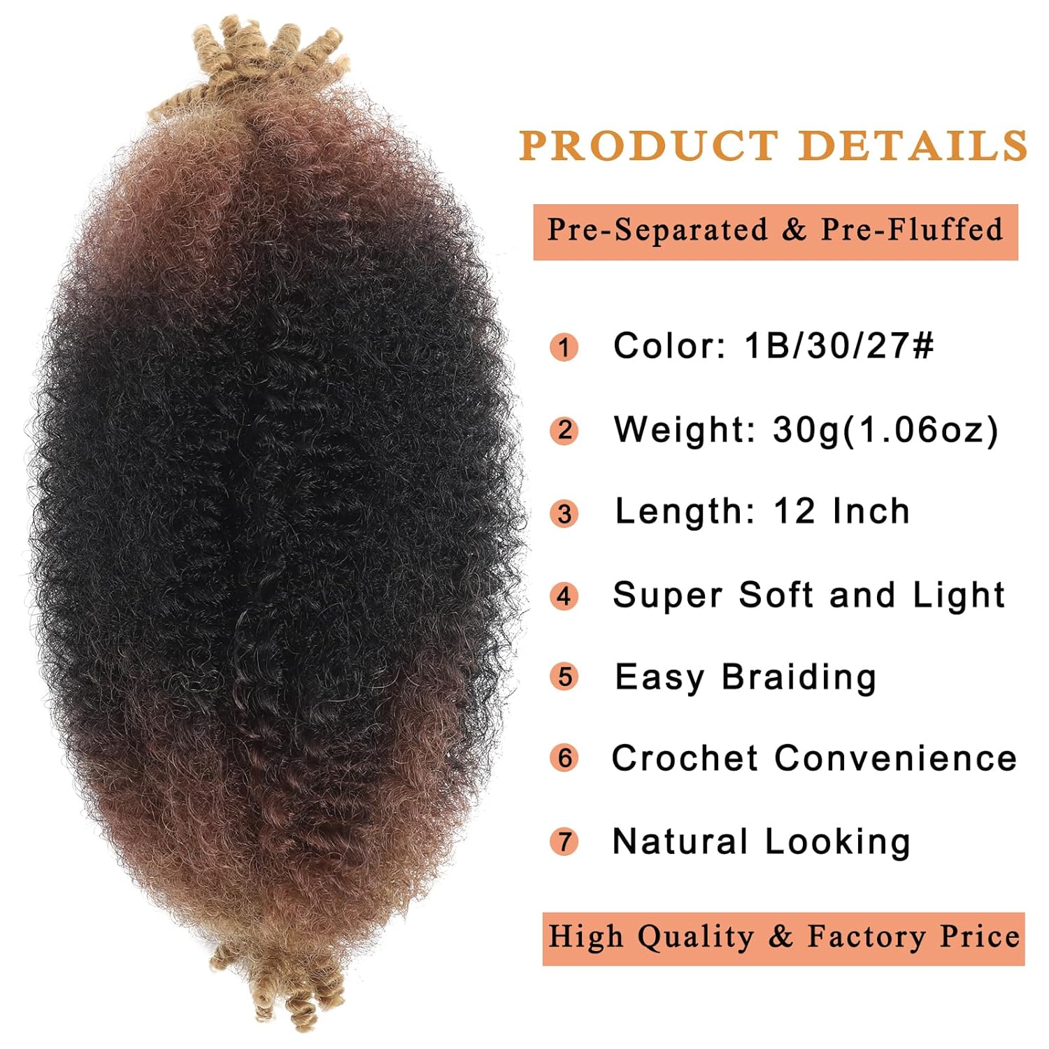 8 paquetes de cabello trenzado Marley Twist 1B 30 27#, 12 pulgadas, cabello sintético afro Twist preseparado para rastas suaves, cabello de
