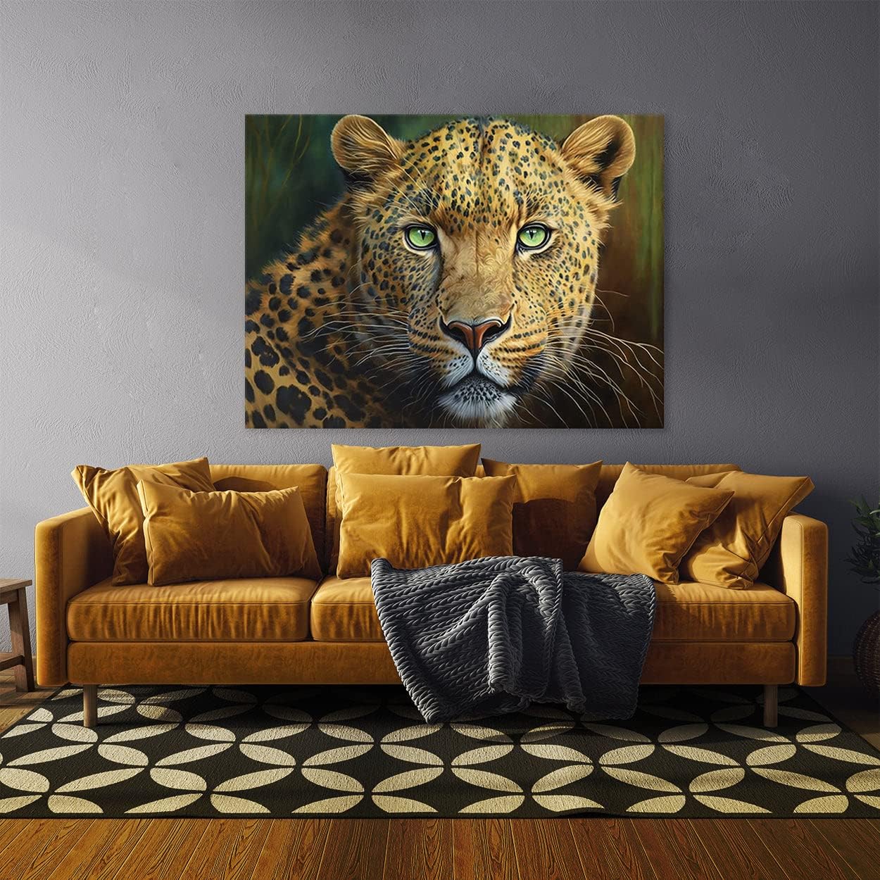 Sense Canvas Arte en lienzo con retrato de leopardo verde 2  Decoración del hogar para pared, póster grande 40 x 30  0.75 pulgadas