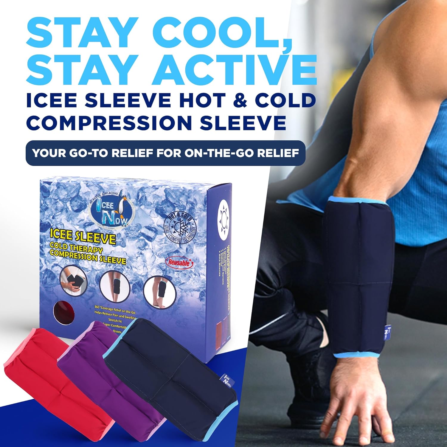 IceeNOW – Manga de hielo, paquete de frío y calor, para rodilla, cuádruple y bíceps, terapias de frío y calor, mangas ICEE para recuperación después