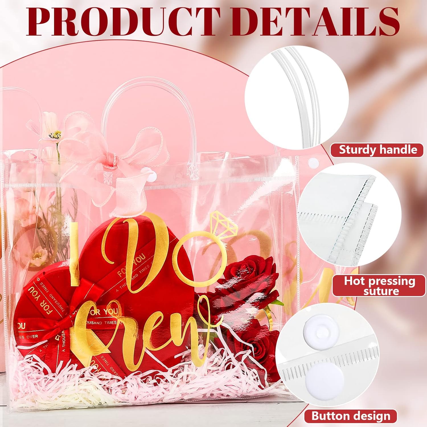 Whaline 12 bolsas de regalo de dama de honor con I Do Crew, bolsas de regalo de plástico transparente para dama de honor, despedidas de soltera con