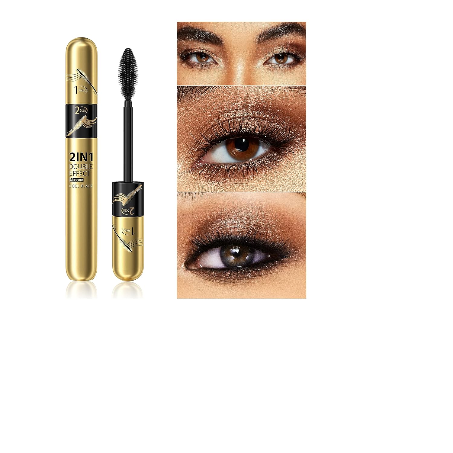 2023 – Máscara de pestañas 4D Golden Goddess negra 2 en 1, extensión de pestañas líquidas para pestañas impermeables 5 veces más largas y llenas (2