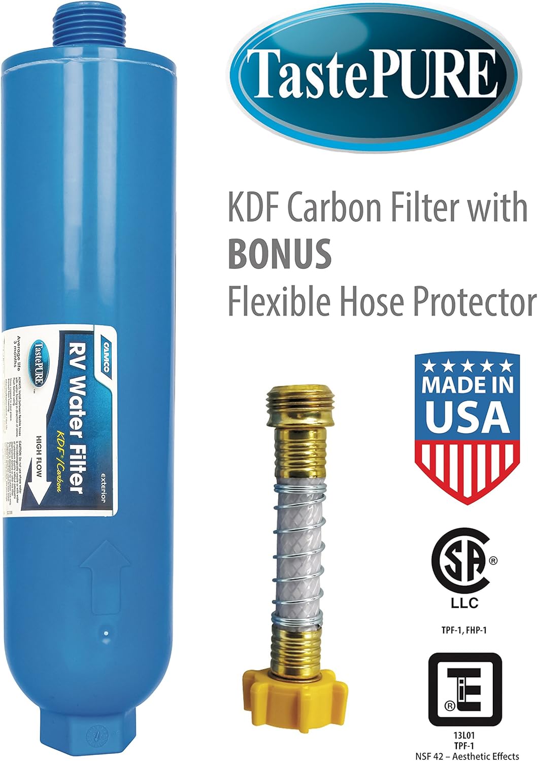 Camco Adaptador de taladro de tijera de nivelación RV con vástago de conexión rápida de 14 pulgadas + filtro de agua TastePURE RV 40043 con