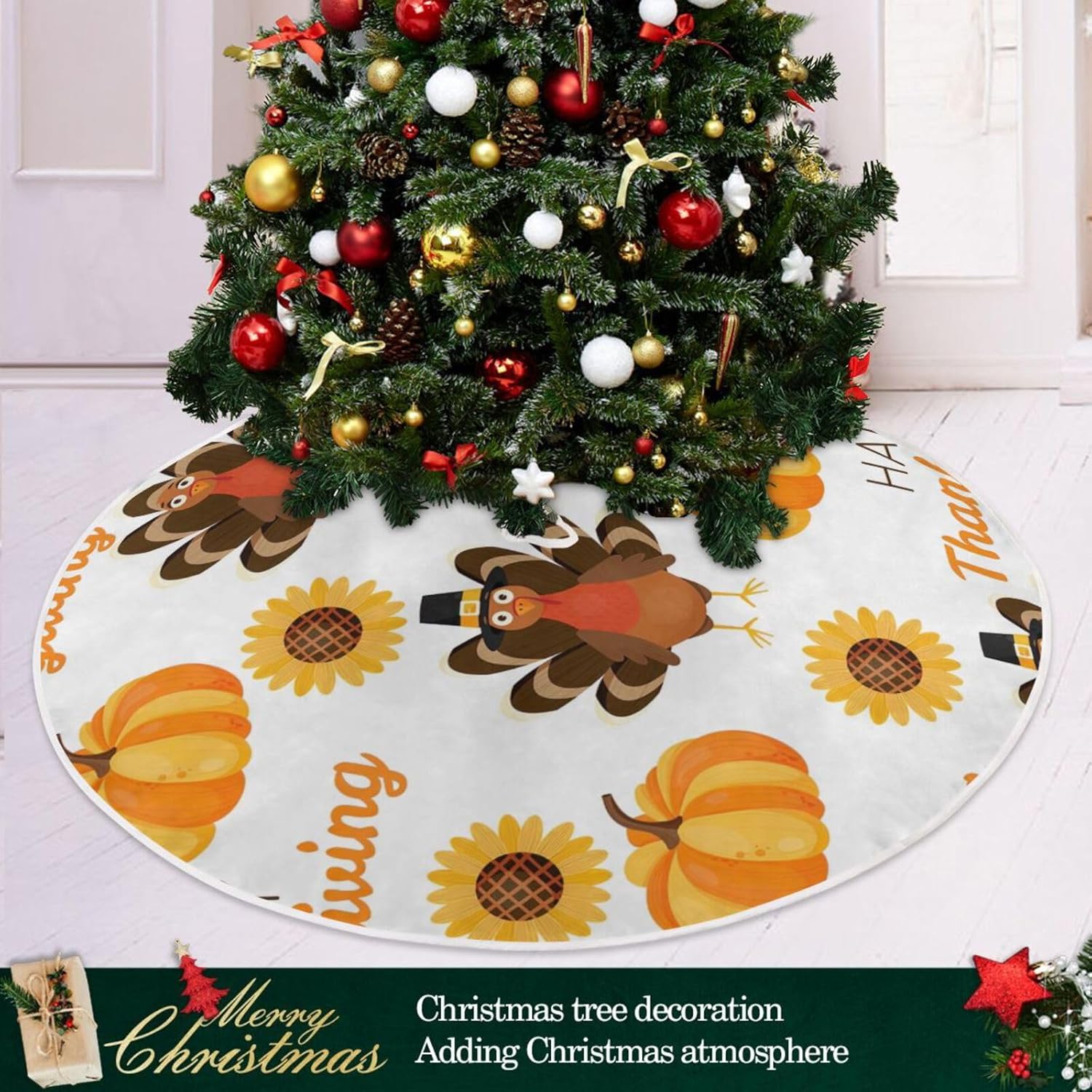 Falda de árbol con patrón de Día de Acción de Gracias, falda de árbol de lona, decoraciones para árbol, faldas de árbol para árboles pequeños