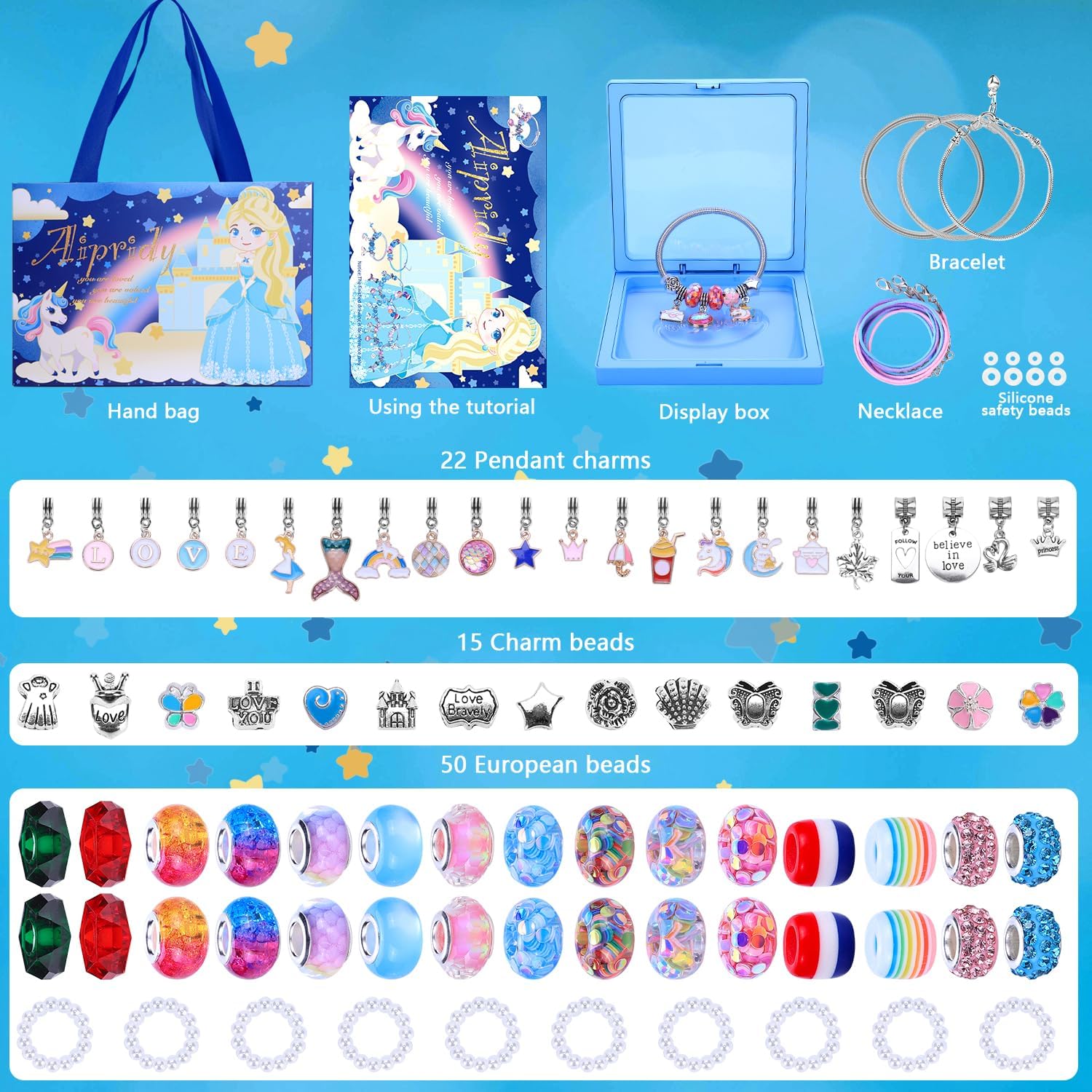 AIPRIDY Kit de fabricación de pulseras con dijes, juego de regalos de unicornio sirena que puede inspirar imaginación y creatividad, kit de