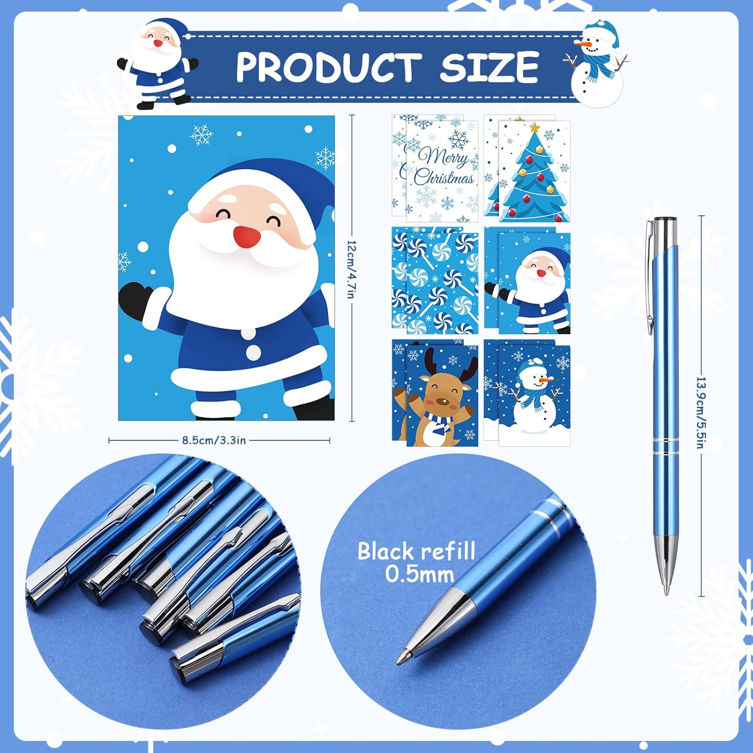 Teling 24 cuadernos y bolígrafos de Navidad, regalos de Papá Noel, copo de nieve, hombre, ciervo, árbol de Navidad para niños y niñas, suministros