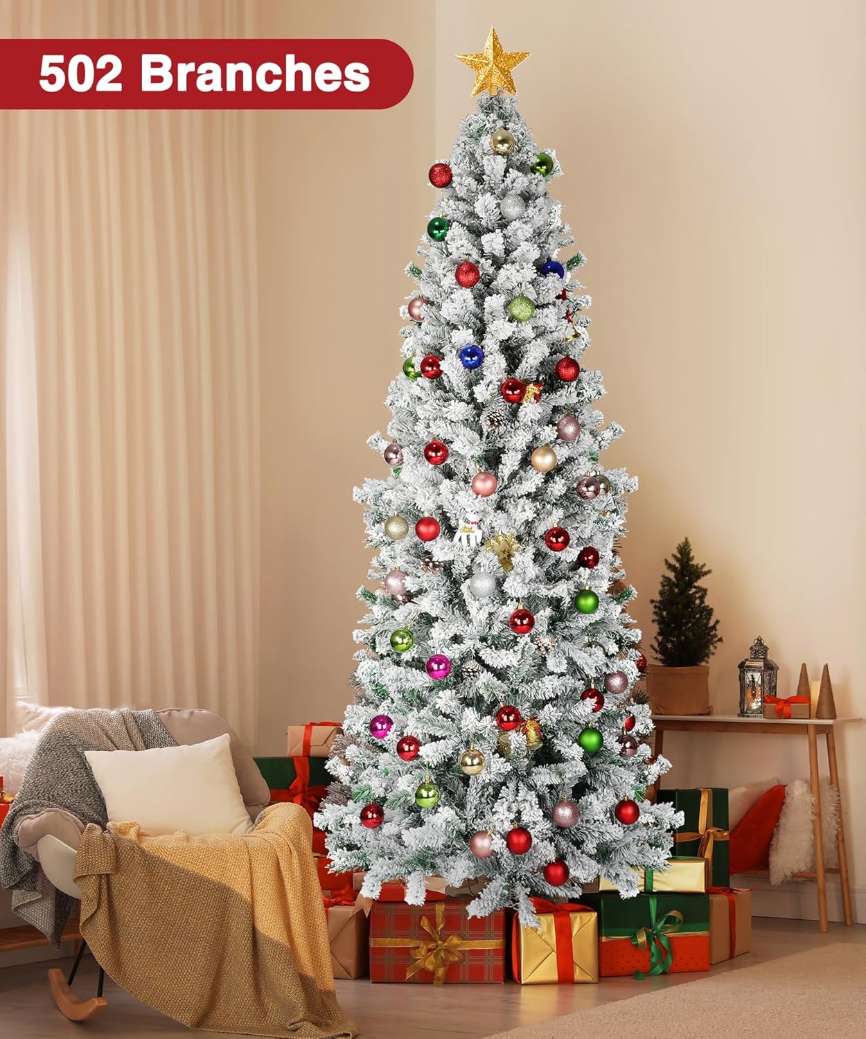 Árbol de Navidad de 6 pies con forma de lápiz, árbol de Navidad artificial de esquina delgada sin iluminación con 502 puntas de rama, soporte
