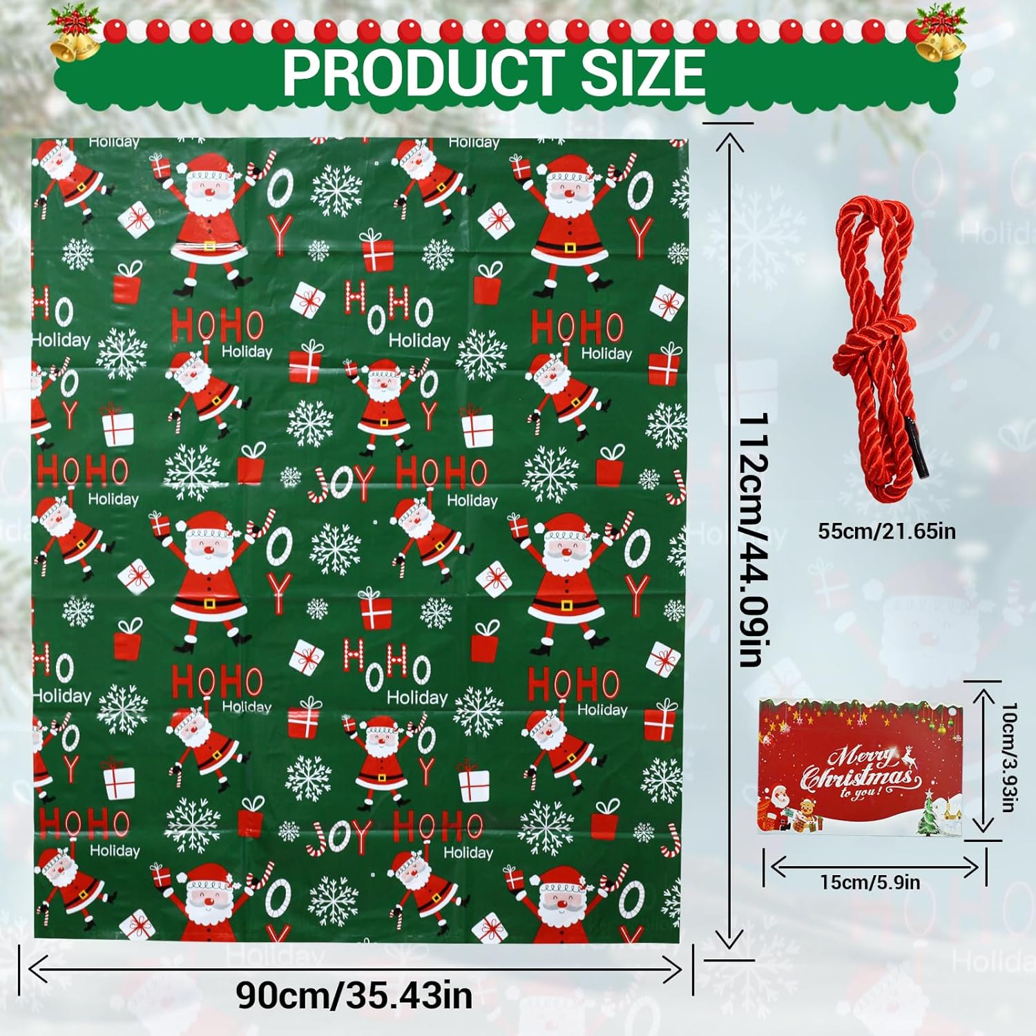 ROSAUI Bolsas grandes de regalo de Navidad y tarjetas de regalo de Navidad, juego de 3 (44.09 x 35.43 pulgadas), bolsa de regalo de plástico PE
