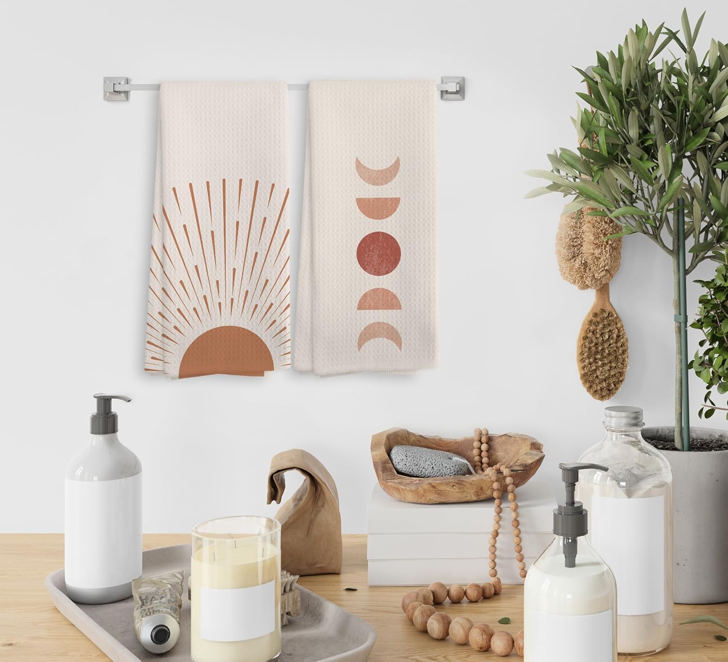 Juego de 2 paños de cocina y paños de cocina bohemios absorbentes y paños de cocina para baño, regalos bohemios para mujeres y niñas, 16 x 24