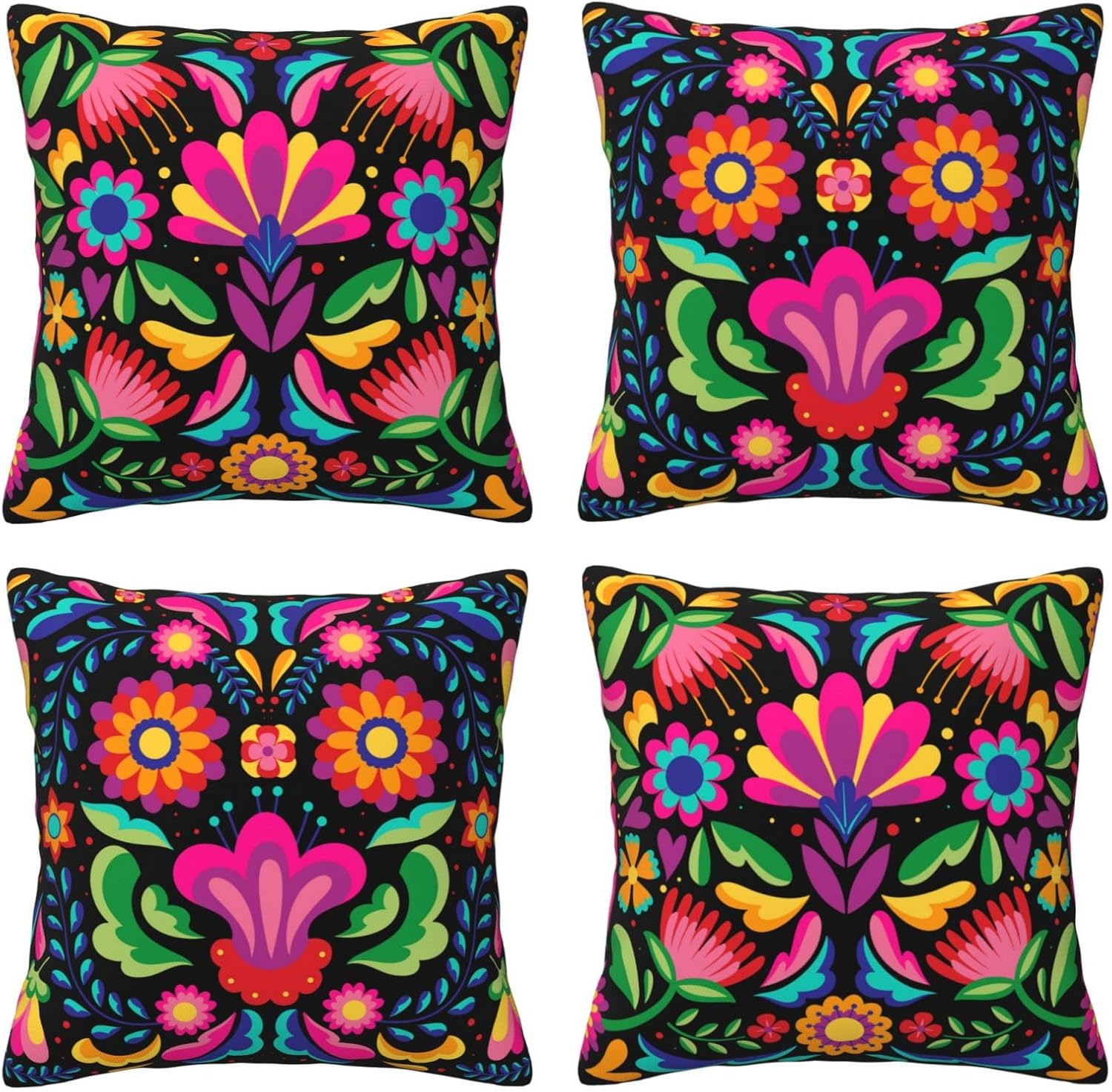 4 fundas de almohada del Día de los Muertos con patrón floral mexicano, fundas de almohada cuadradas Dia De Los Muertos, decoración de fiesta