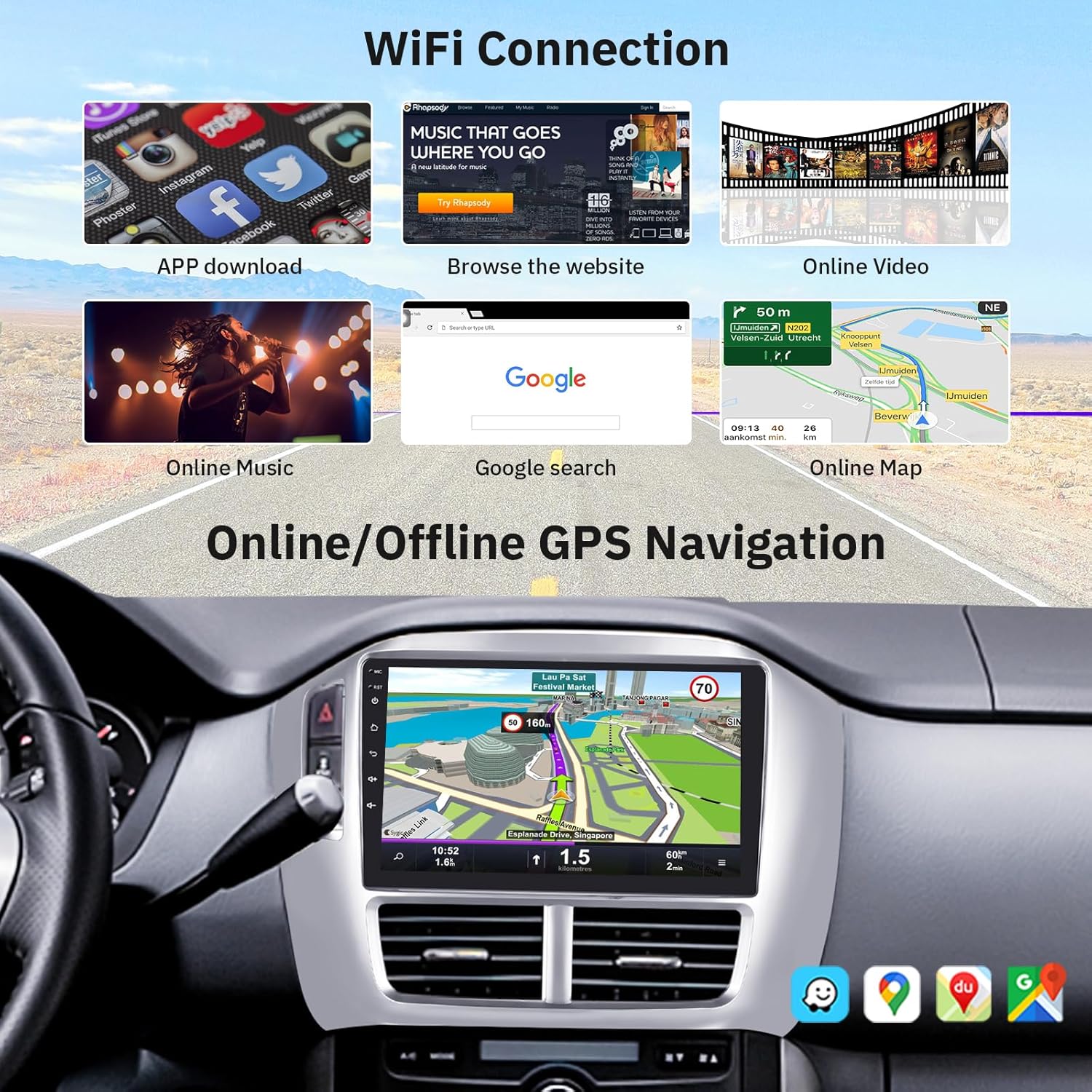 Estéreo de coche Android 2G+64G para Honda Pilot 2006-2008 con Carplay inalámbrico con WiFi navegación GPS reproductor de radio Android Auto 9