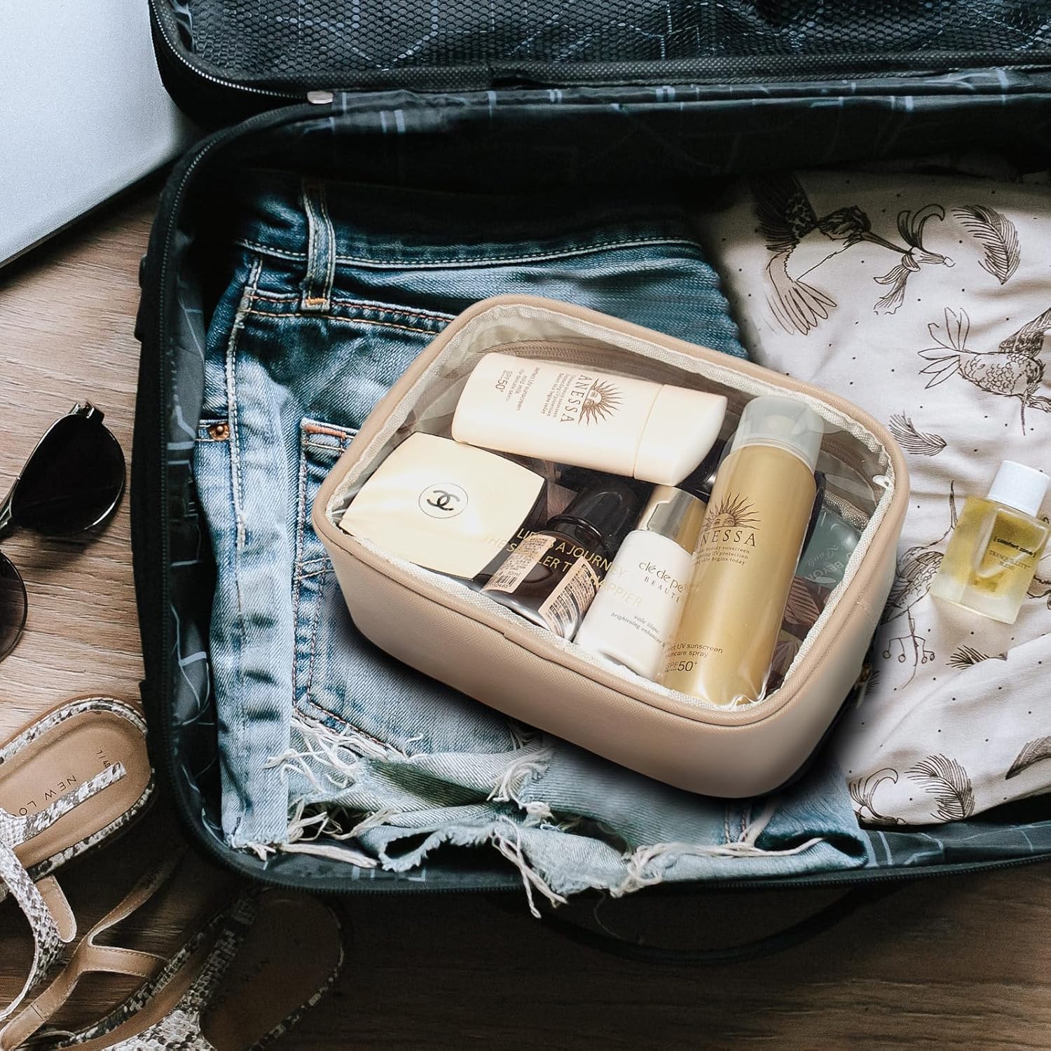 2 bolsas de maquillaje transparentes, bolsas de cosméticos de viaje, bolsas de aseo transparentes para mujer, aprobadas por la TSA, organizador de