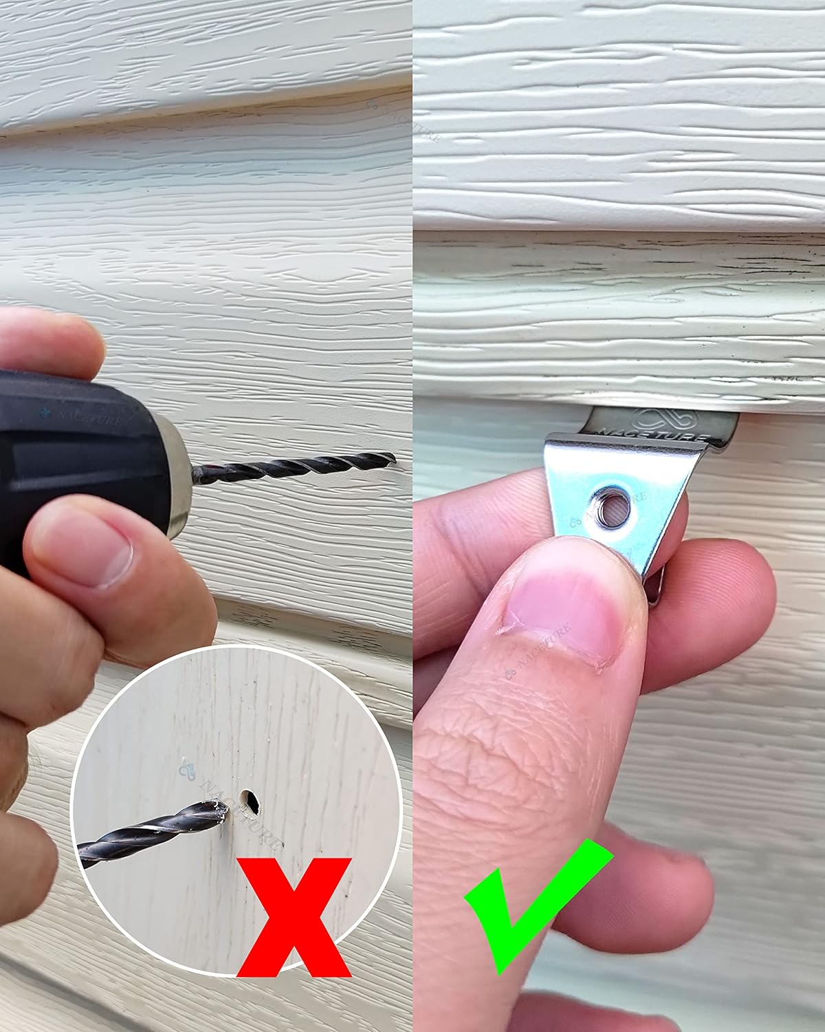 NACETURE Ganchos laterales de vinilo, paquete de 6 clips de vinilo para colgar decoraciones al aire libre para patio, montaje lateral de vinilo