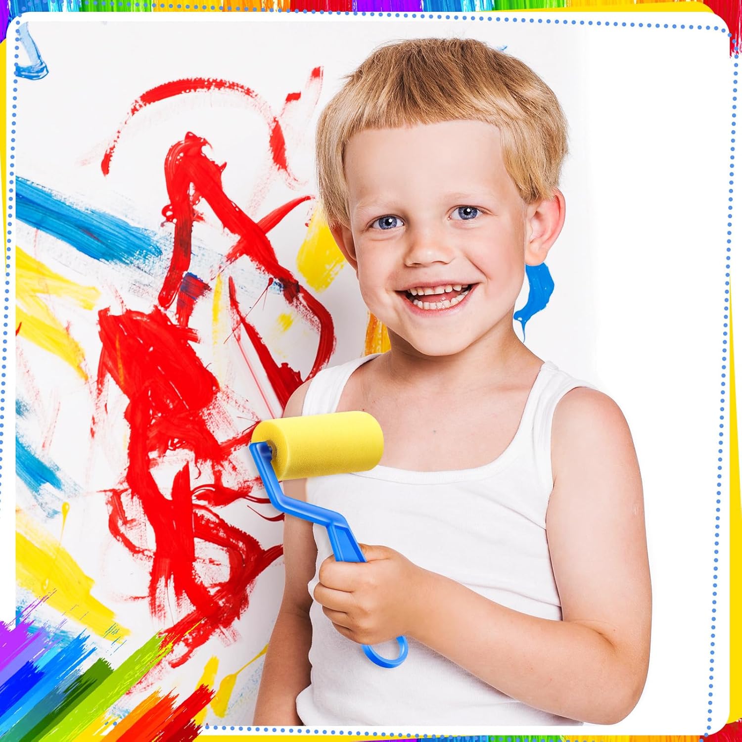 Tenceur 50 Pieces 3 Inch Foam Paint Rollers Painting Sponge Roller Small Sponge Paint Roller with Plastic Handle for Young Artists Kids Early