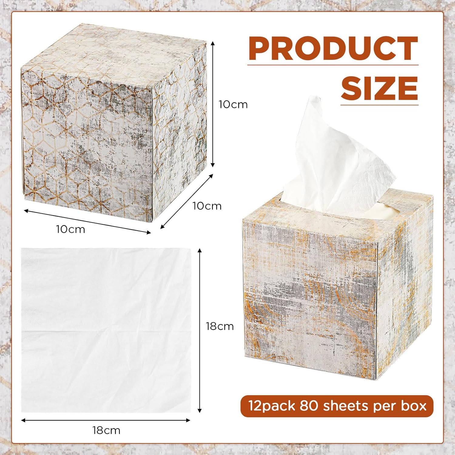 Bokon Paquete de 12 cajas de pañuelos faciales, cajas cuadradas de pañuelos de 2 capas, papel de seda suave, estilo industrial, caja de pañuelos de