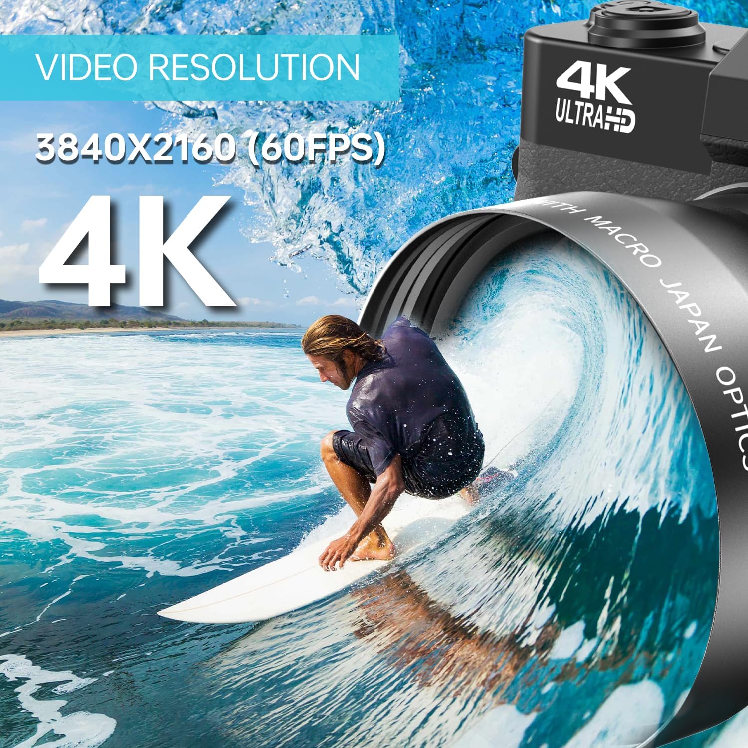 Cámara digital 4K para fotografía con micrófono externo ajustable, cámara de vlogging de 48MP para YouTube y video, gran angular de 2.047 in y lente
