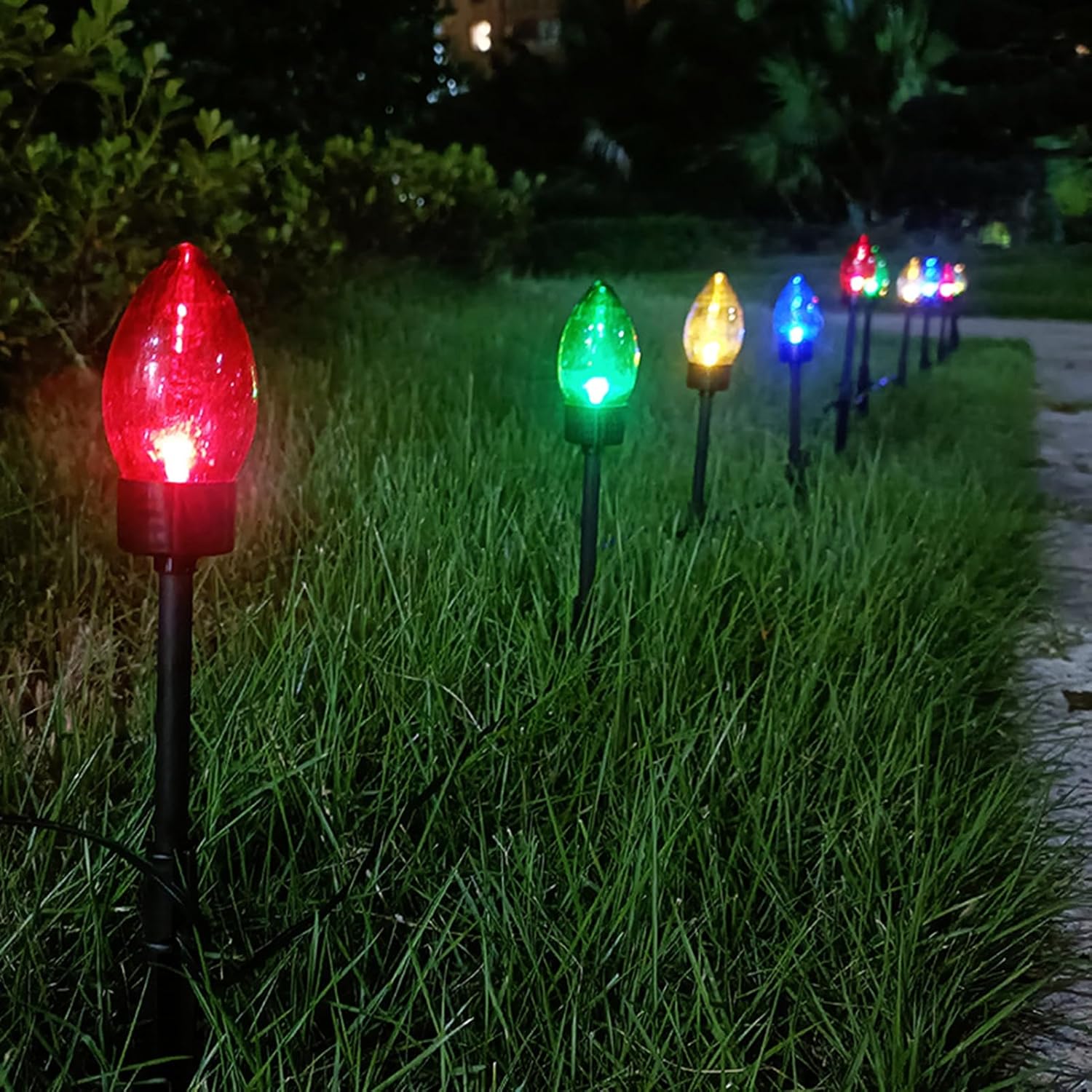 yxsian69g Luces de Navidad blancas cálidas, luz solar para exteriores, 12 LED, IP65, impermeable, camino, jardín, patio, estaca, camino, entrada,