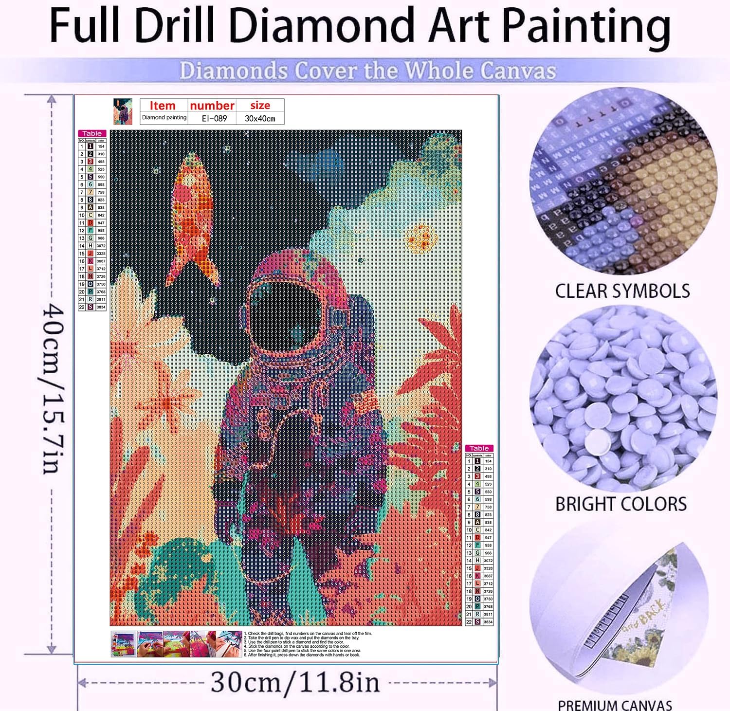 EIBEILI Kits de pintura de diamantes para adultos, astronauta en la luna, kit de arte de diamantes 5D para niños principiantes, kit de manualidades