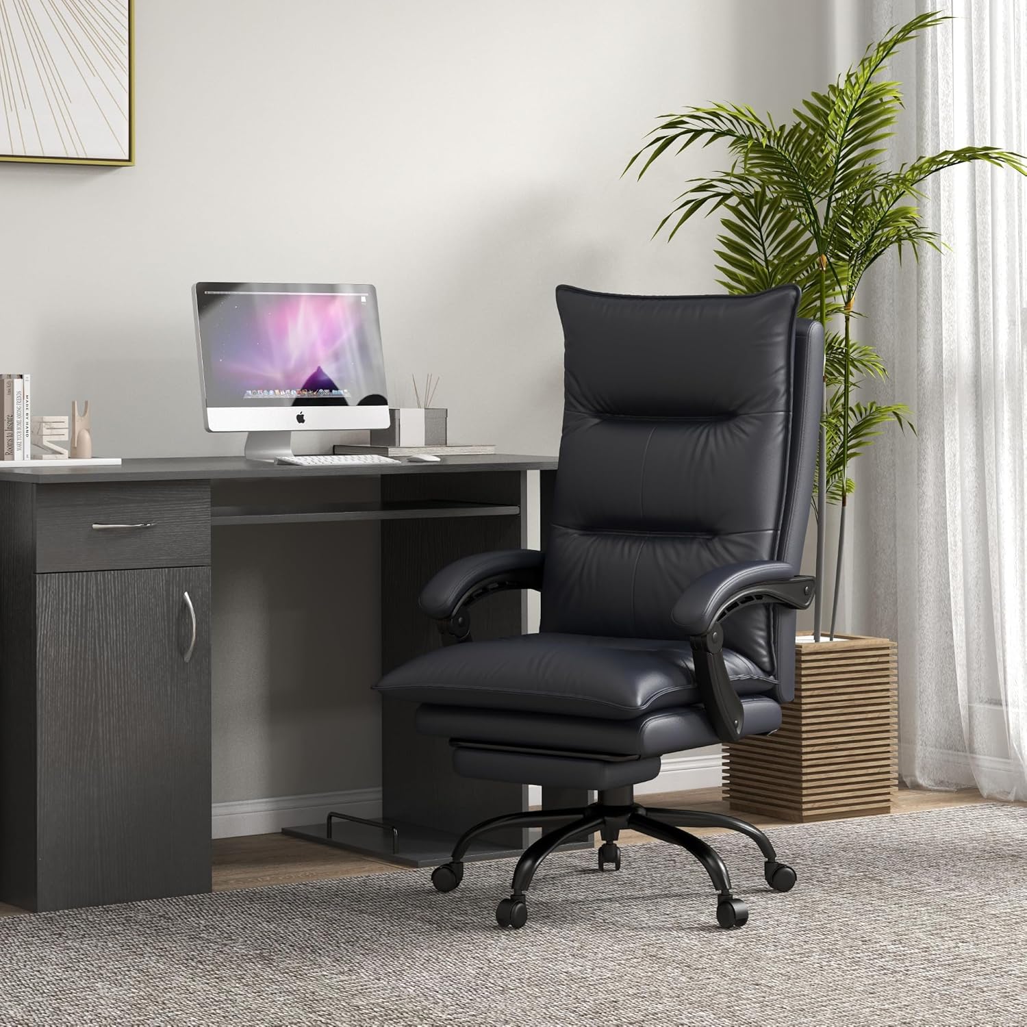 Vinsetto Silla de oficina de masaje ejecutivo con 6 puntos de vibración, silla de escritorio de microfibra para computadora, silla reclinable