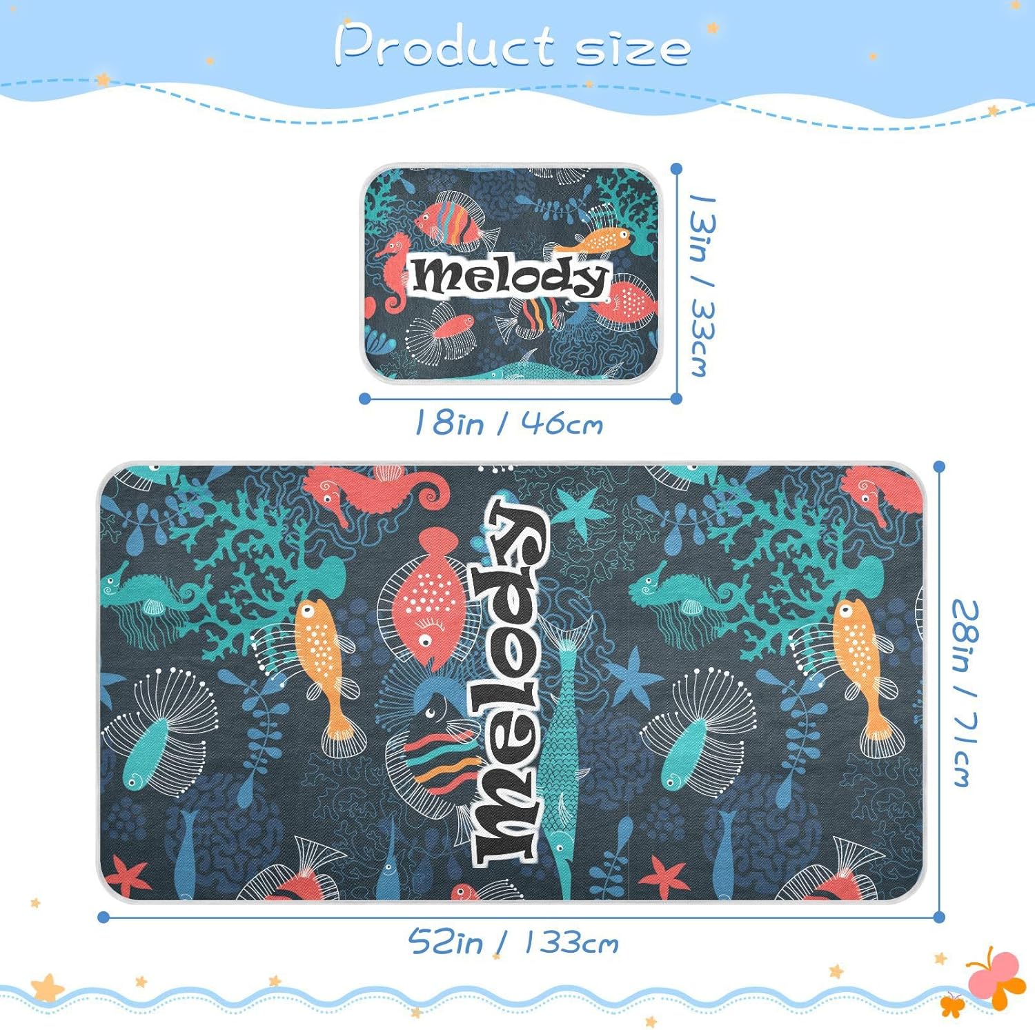 Custom Sea Animals Crib Mattress Protector Pad for Boys Girls Baby Ice Silk Mat Bed Toddler Mattress Pads Bed Wetting Pads Mat Set for Girls Boys,