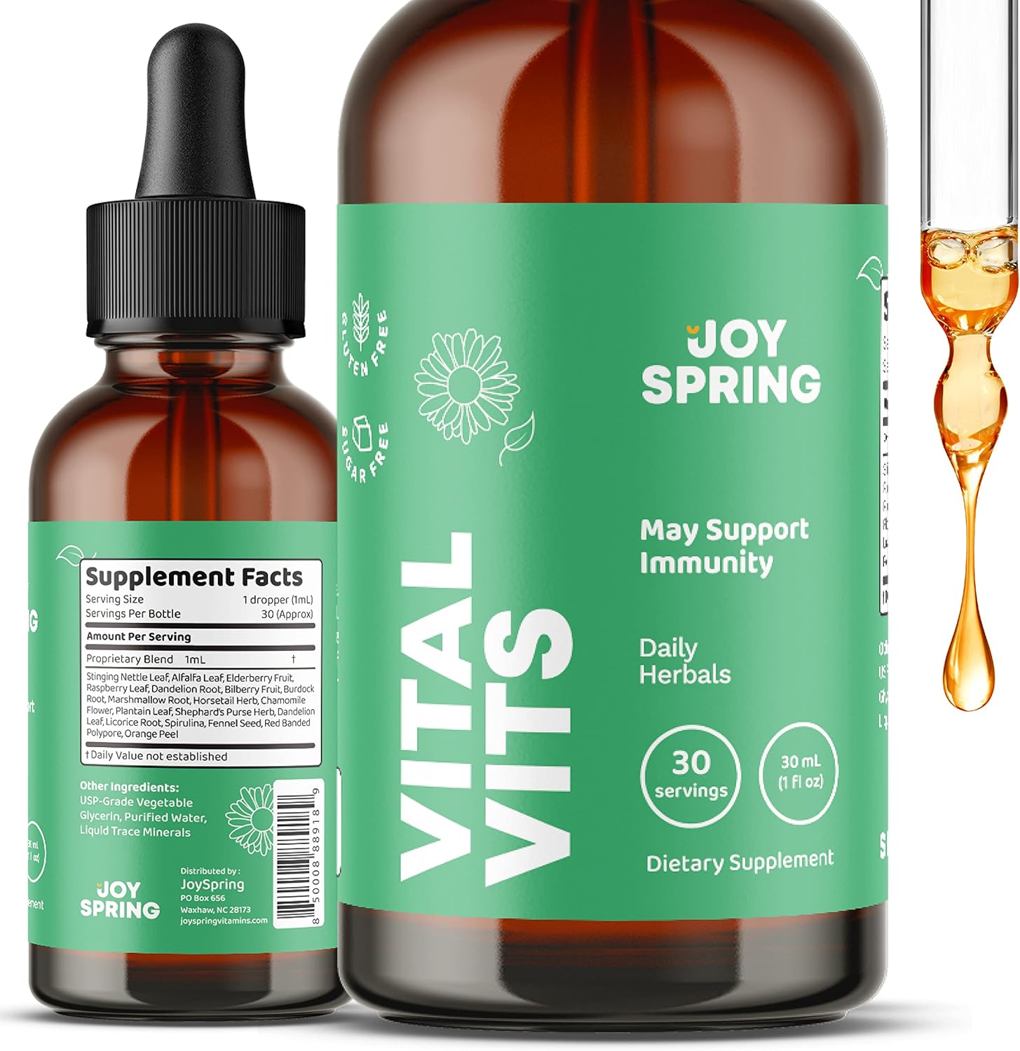 JoySpring Gotas naturales de saúco para niños para ayudar a la función inmunológica y multivitamínico diario con raíz de bardana y baya de saúco