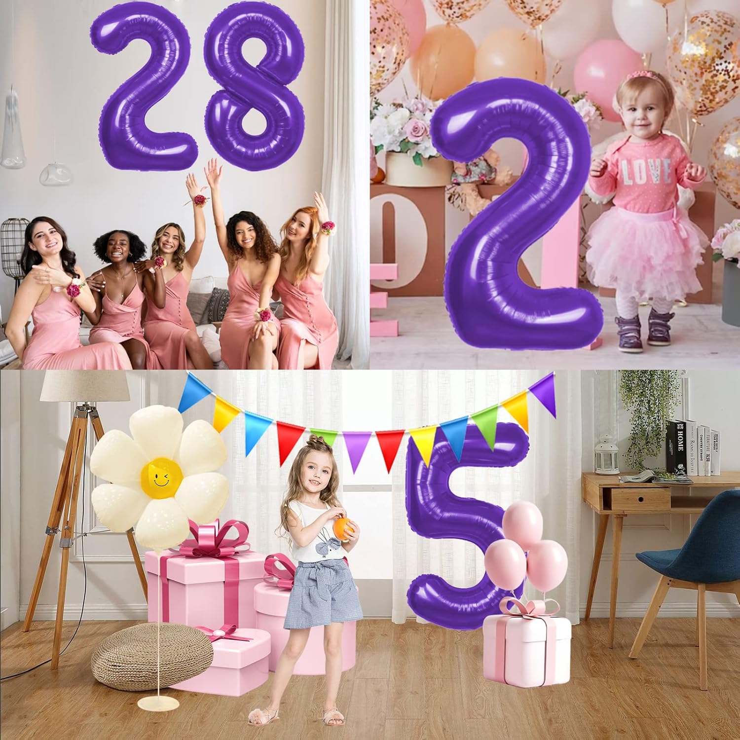 Globos de helio de aluminio de Mylar de 40 pulgadas de tamaño extra grande con el número 7 para fiestas de cumpleaños, decoraciones de celebración