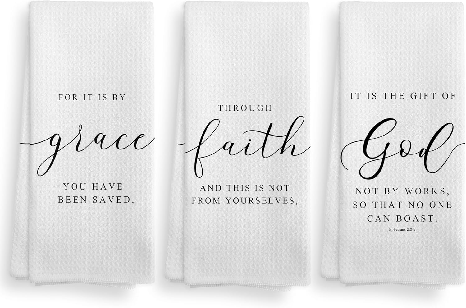 Christian Bible Scripture Efesios 28-9 for It is by Grace – Juego de 3 paños de cocina y paños de cocina, paños de secado absorbentes religiosos,