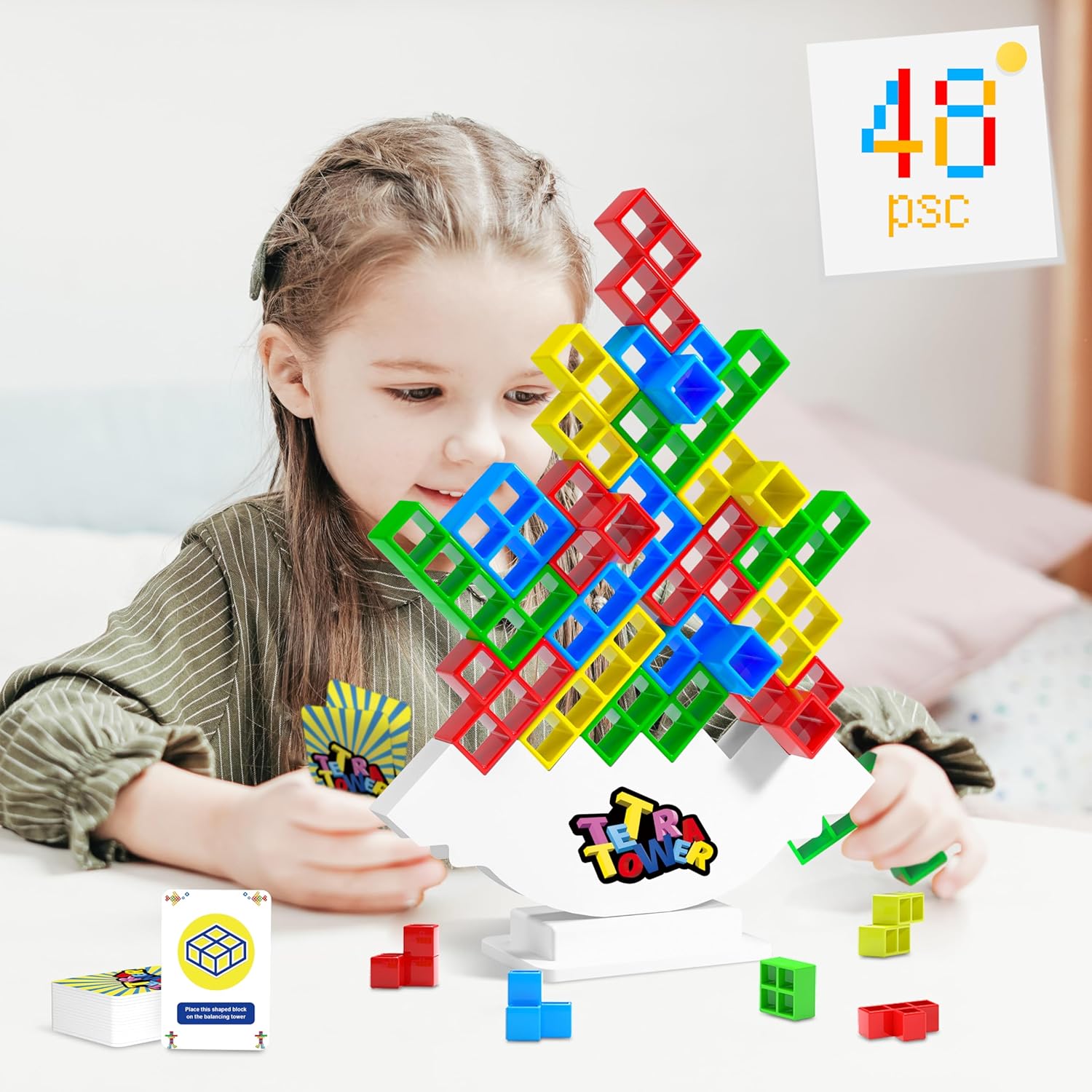 AZHU Tetra Tower – Bloque apilable de equilibrio, juegos de mesa para niños y adultos, juegos de fiesta, el juego de bloques de construcción de