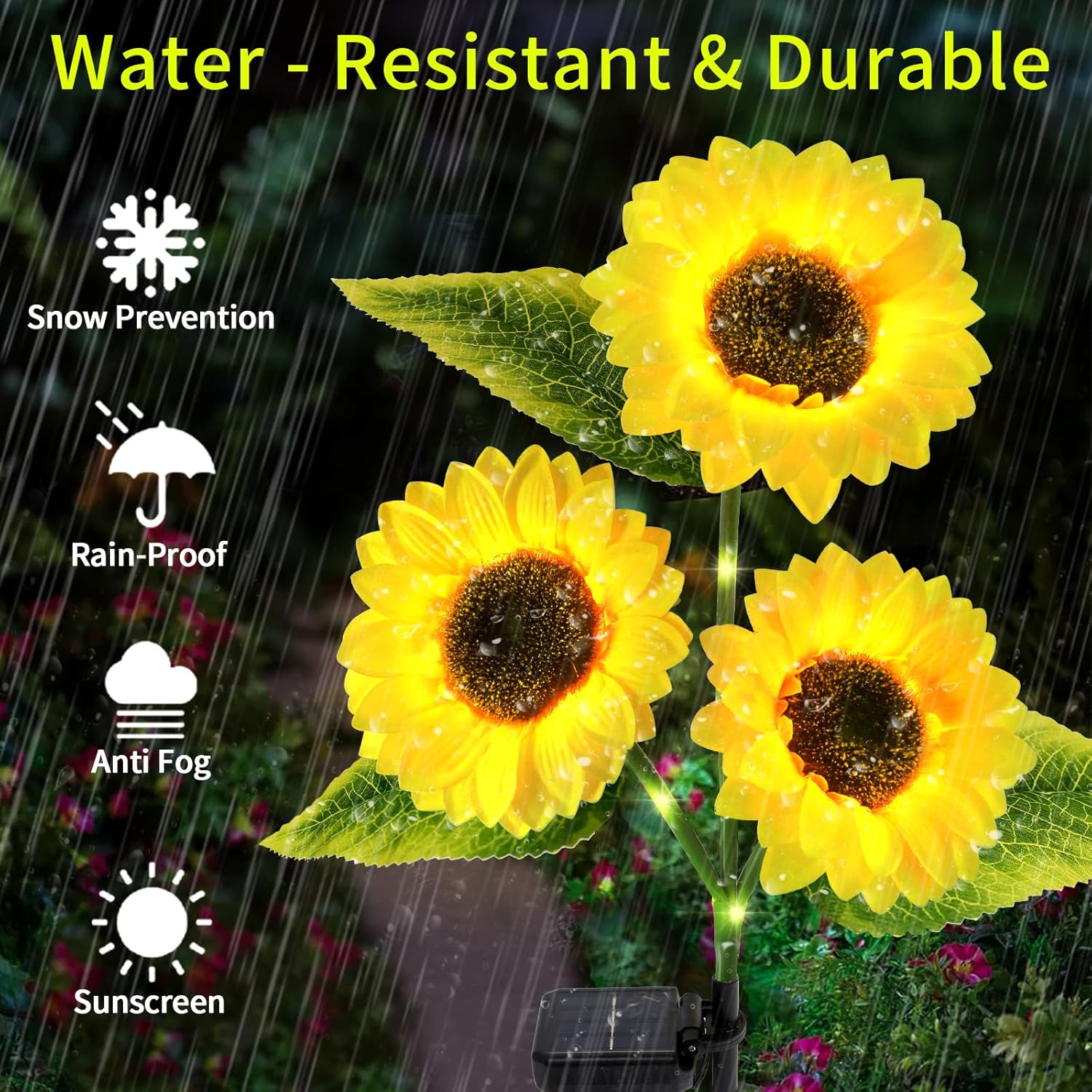 Paquete de 2 luces solares para decoración de jardín al aire libre con 6 luces LED de girasol, luces solares impermeables al aire libre para